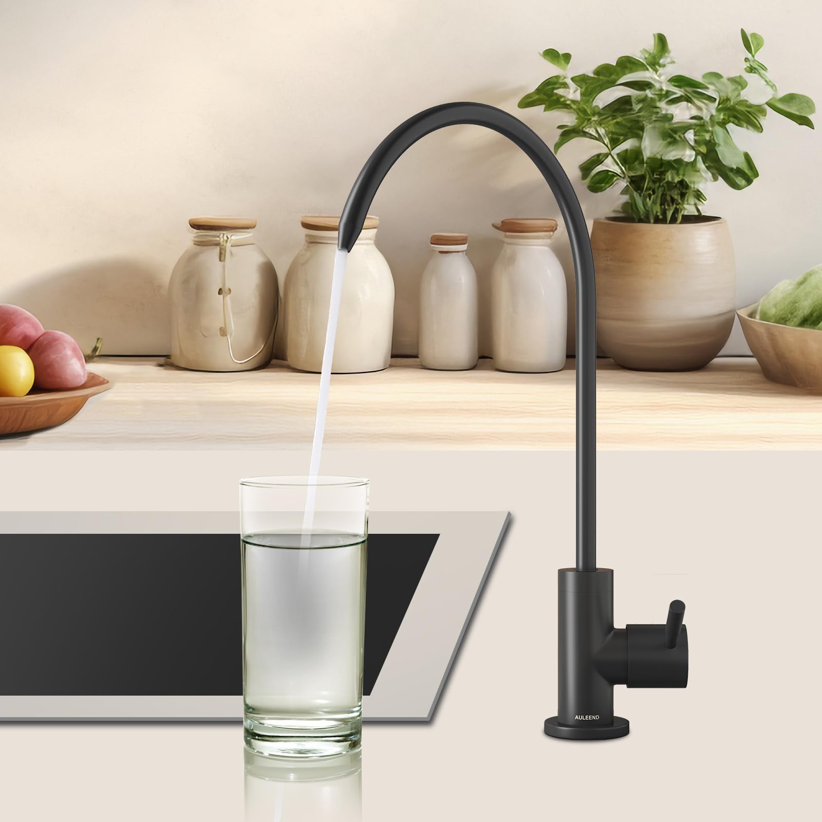 Auleend Brass Reverse Osmosis Faucet, Sink Water Filter System, Suitable For Most Reverse Osmosis Or Water Filtration Systems, Kitchen Bar Sink Drinking Faucet (Matte Black)