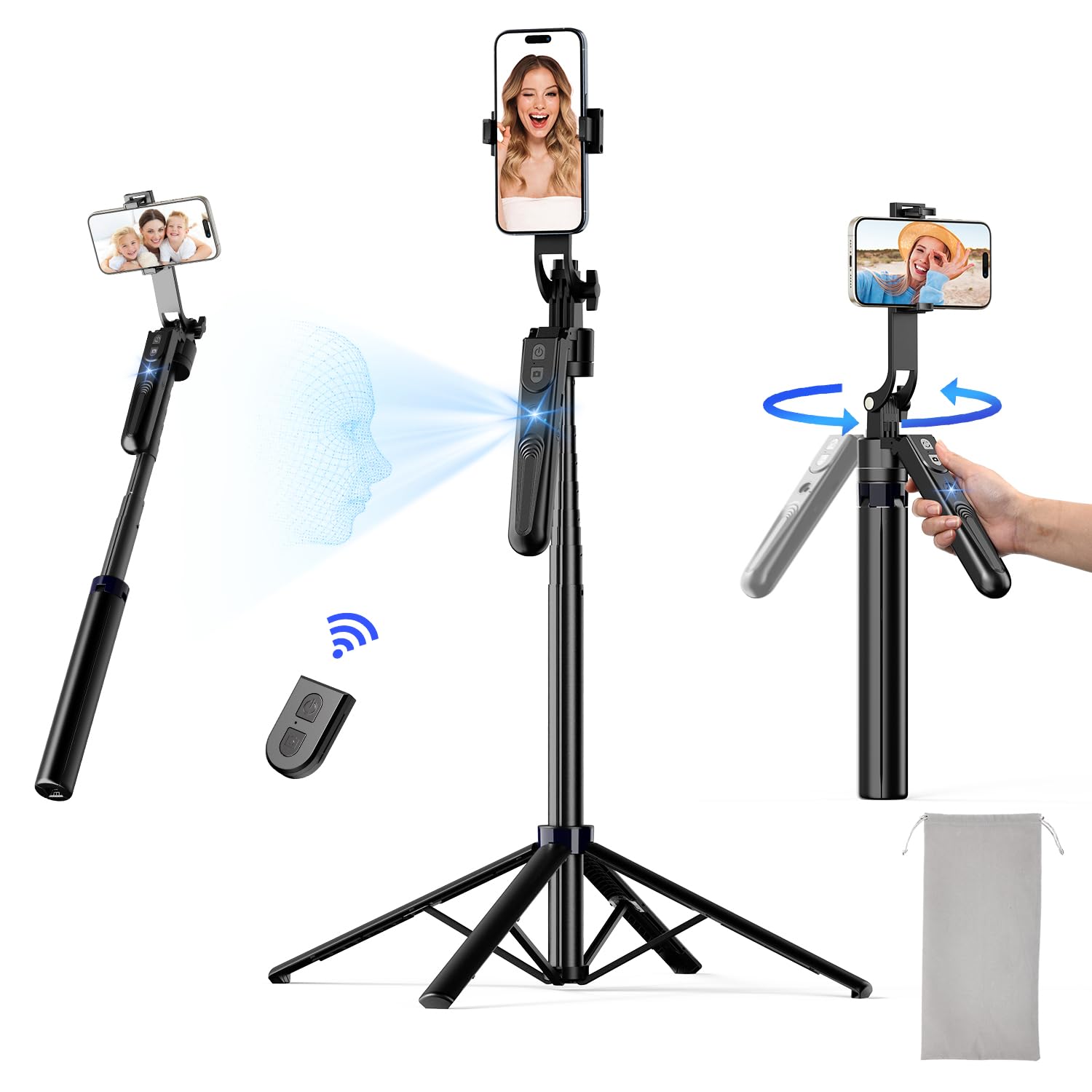 Nemova 68'' Auto Face Tracking Tripod For Iphone, 360° Rotation Phone Tripod With Wireless Remote And Phone Holder, Selfie Stick For Android, Applied To Youtube, Tiktok, Facetime