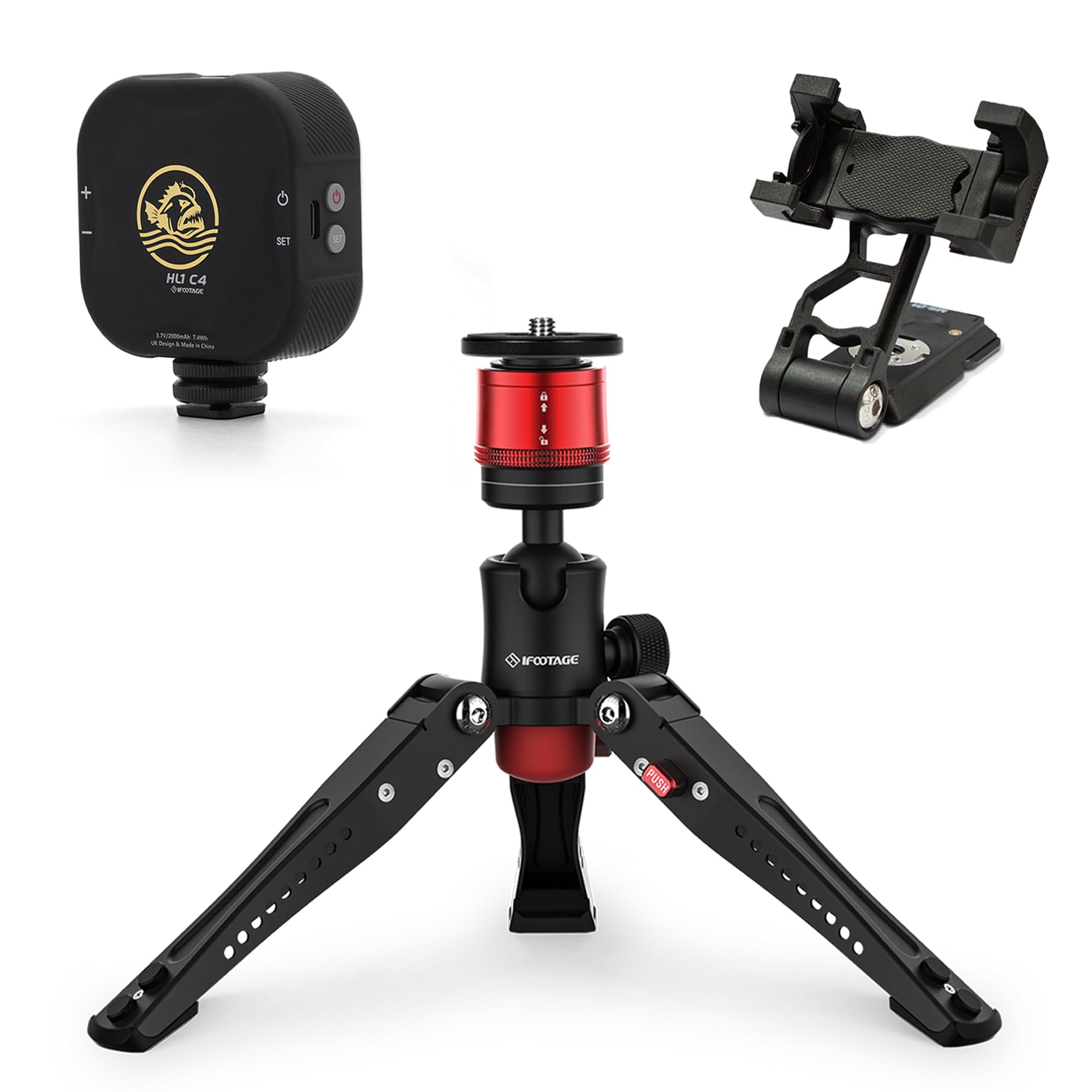 Ifootage Small Tripod&Phone Holder&Video Light Photography Kit，Tabletop Tripod For Photography, Aluminum Heavy Duty, Desktop Tripod Compatible With Sony, Nikon, Canon Dslr Camera