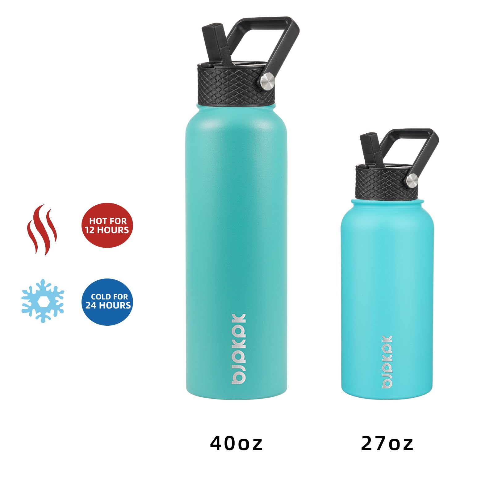 Bjpkpk Insulated Water Bottles With Straw Lid, 40Oz Stainless Steel Water Bottles With 3 Lids