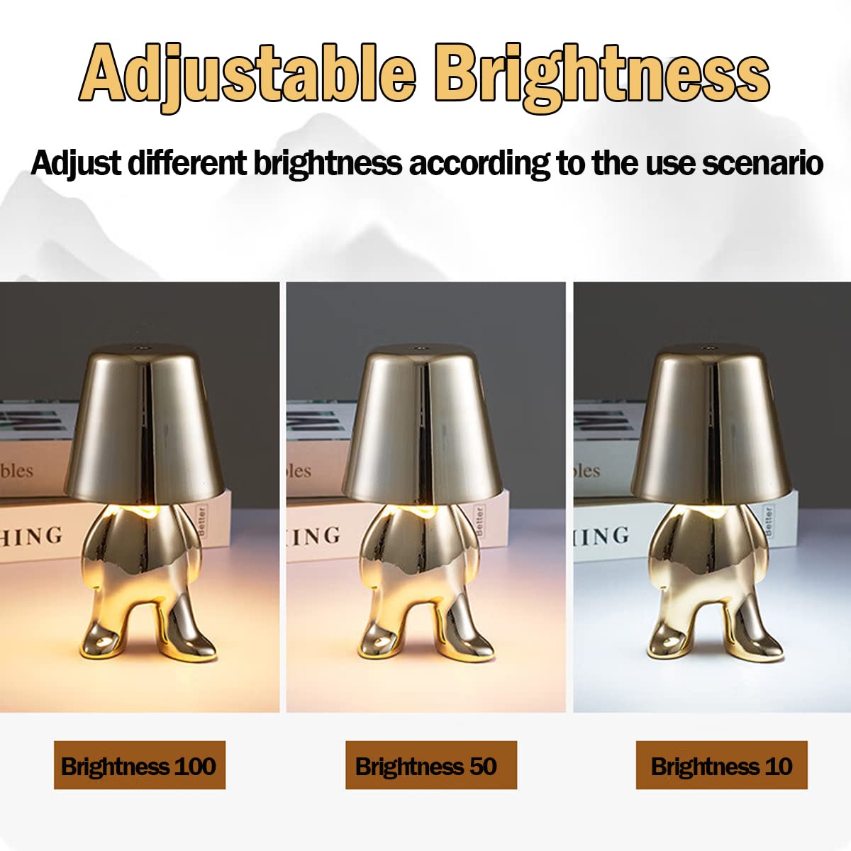 Ledholyt Bedside Touch Control Table Lamp, Thinker Man Statue Led Usb Rechargeable, 3-Speed Dimmer, Home Living Room Office Decorative Lamp. Gold 4 (Dcrm-4)