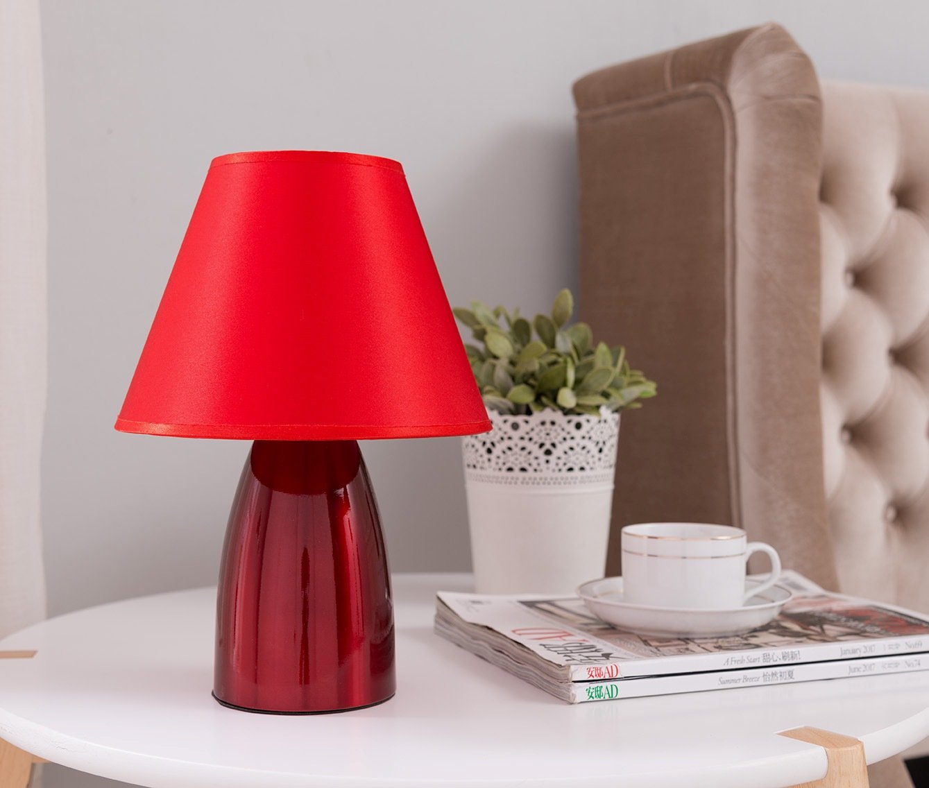 Kb Designs Red Metal Body & Fabric Shade Table Lamp For Bedroom Living Room Kids Study Room Office