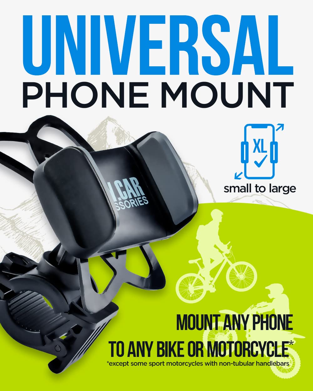 Caw.Car Accessories Bike & Motorcycle Phone Mount - For Iphone 14 Pro (13, 12, Se, Plus/Max), Galaxy S22 Or Any Cell Phone - Universal Handlebar Holder For Atv, Bicycle & Motorbike. +100 To Safeness & Comfort