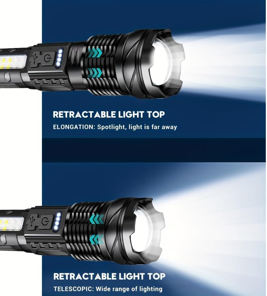 Modoao Rechargeable Led Flashlight Zoomable Handheld Flashlight With 7 Modes Powerful Emergency Light Compact Design For Camping Hiking Outdoor Adventures