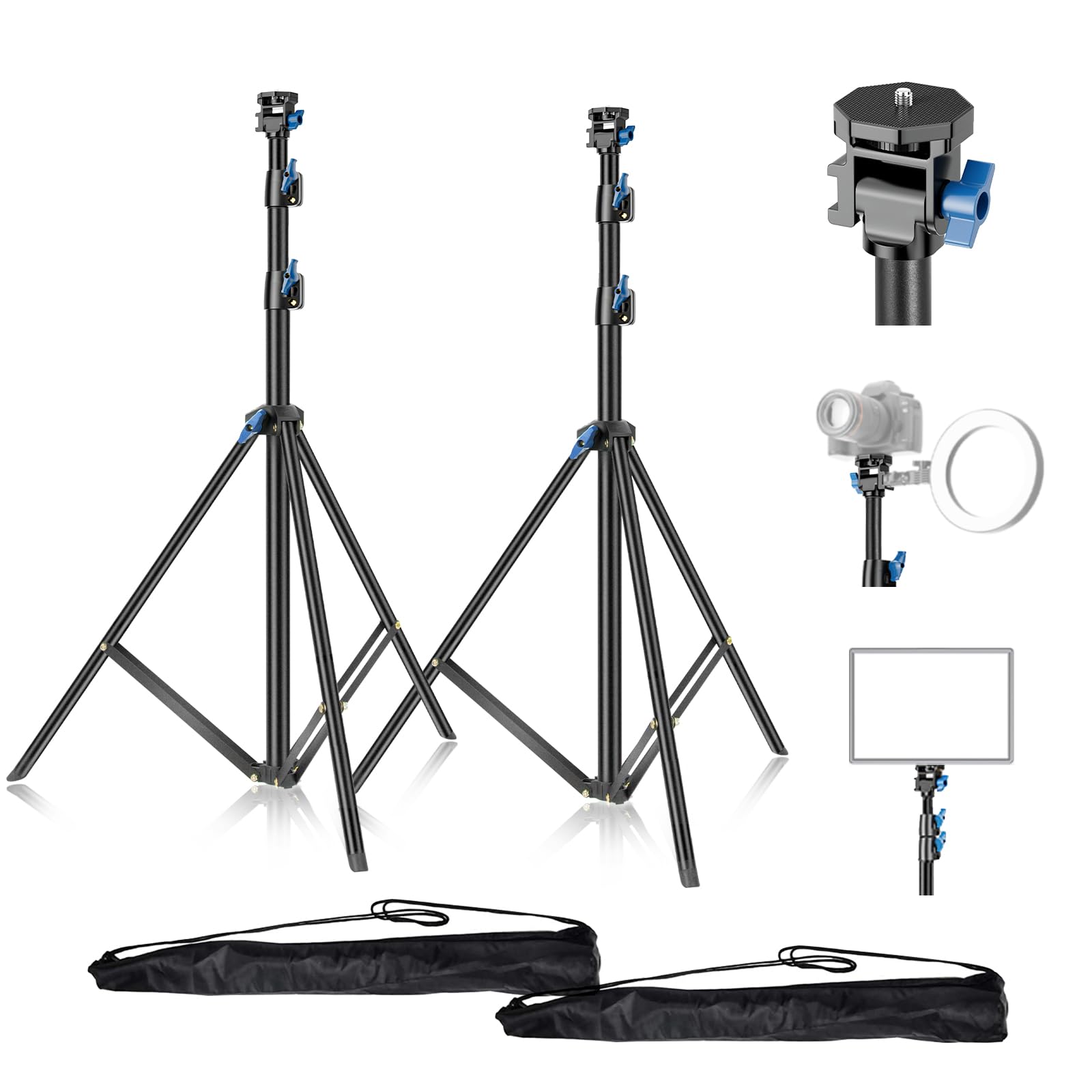 Fotoumgl 2 Pack Extendable Light Stand Photography, 79" Portable Light Tripod With 1/4" Screw, 180° Angle Adjustable Camera Phone Tripod For Photographic Lighting, Strobe, Flash, Webcams, Gopro