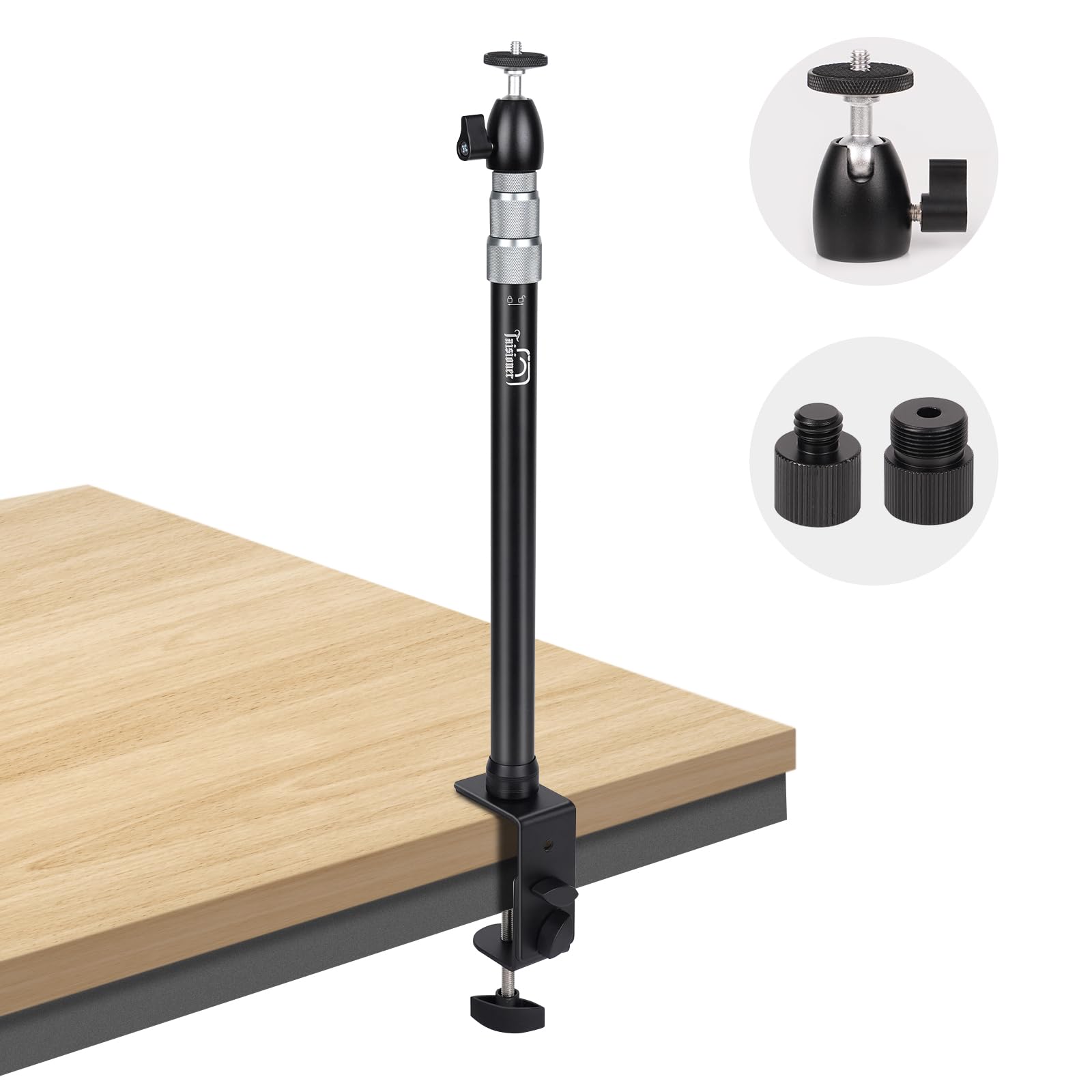 Taisioner Camera Desk Mount Table Stand Webcam Stand With 360°Ball Head Aluminum Alloy Clamp And Arm 15.7”-35.4” Heavy Duty C Lamp For Camera,Ring Light,Dslr,Live Streaming,Photo Viedo Shooting
