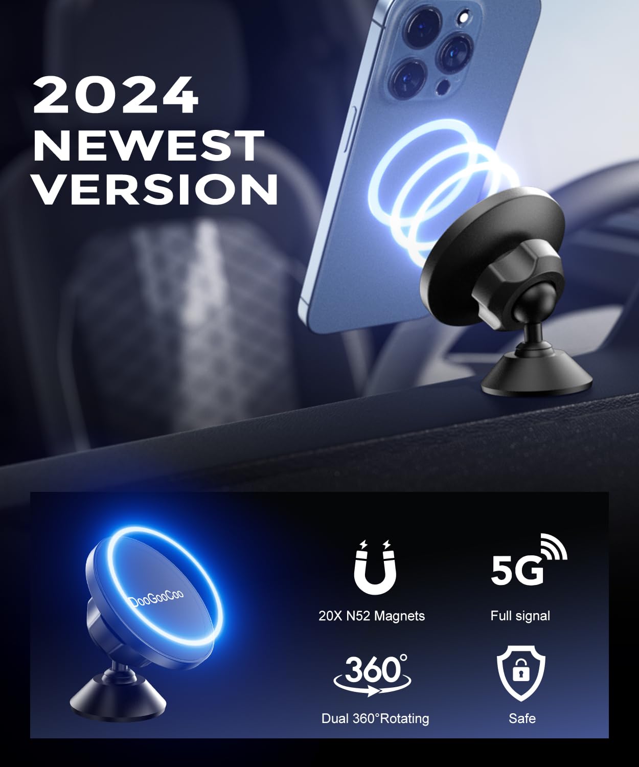 Doogoocoo Fits Magsafe Car Mount, [] [Strongest Magnetic Protection] Magnetic Phone Holder For Dash & Air Vent Automobile Cradle Fit For Iphone 12 13 14 15 Pro Max & All Cell Phones