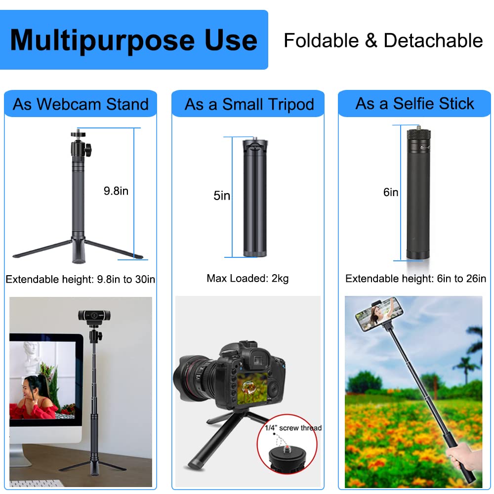 Jcwiny 30" Tall Webcam Stand Tripod Extendable Desktop Tabletop Webcam Tripod Web Camera Mount Aluminum Desk Tripods Stand For Logitech Brio Webcam C925E C922X C930E C922 C930 C920 C615 Iphone Camera