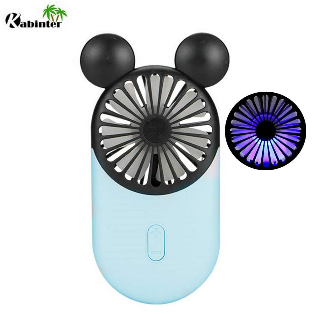Cute Personal Mini Fan, Handheld & Portable Usb Rechargeable Beautiful Led Light, 3 Adjustable Speed