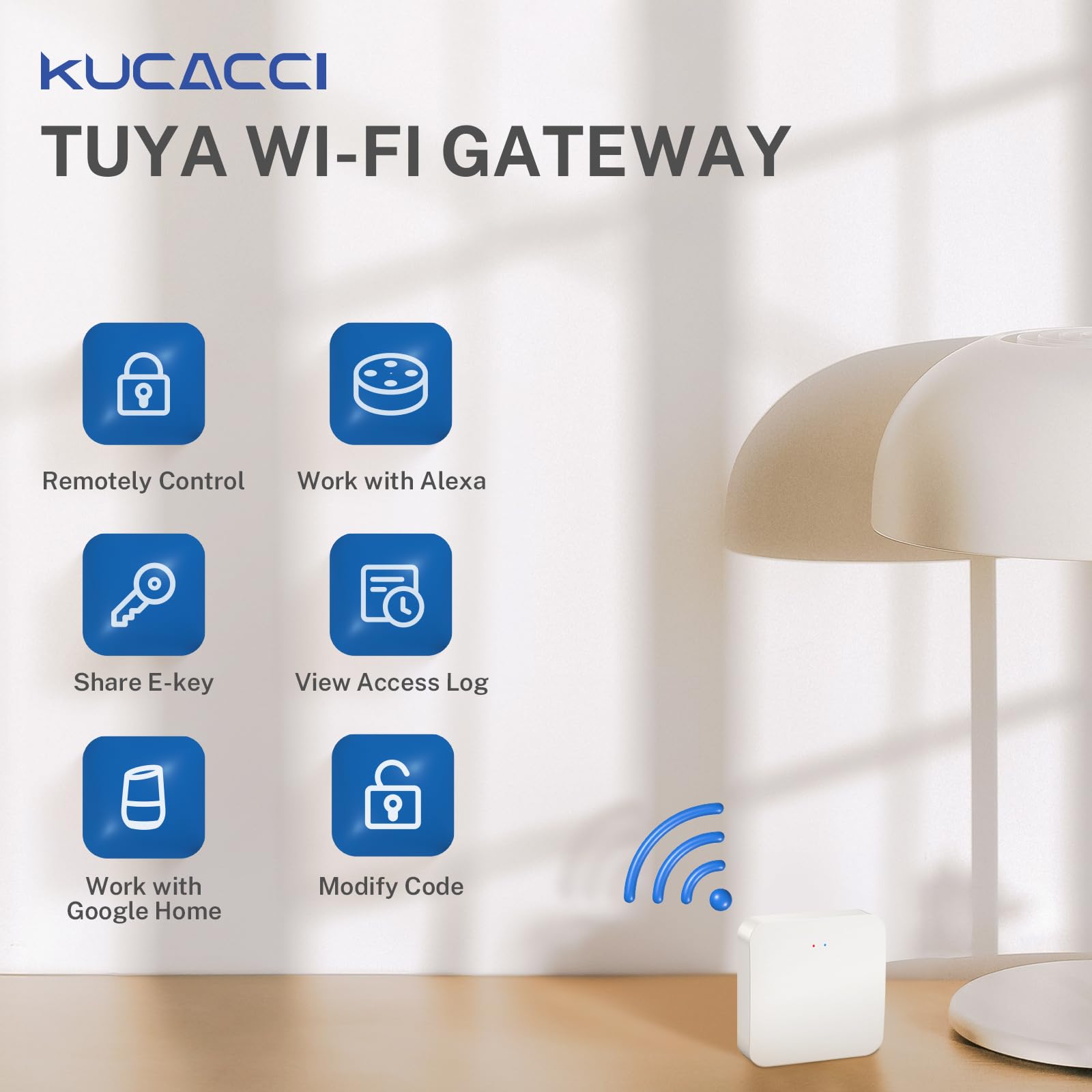 Kucacci Tuya Wifi Gateway For Z1 Z2 Q1 Smart Lock: Compatible With Smart Life, Tuya App To Remotely Control Smart Door Lock, Compatible With Alexa, Google Assistant To Voice Control(Support Wifi 2.4G)