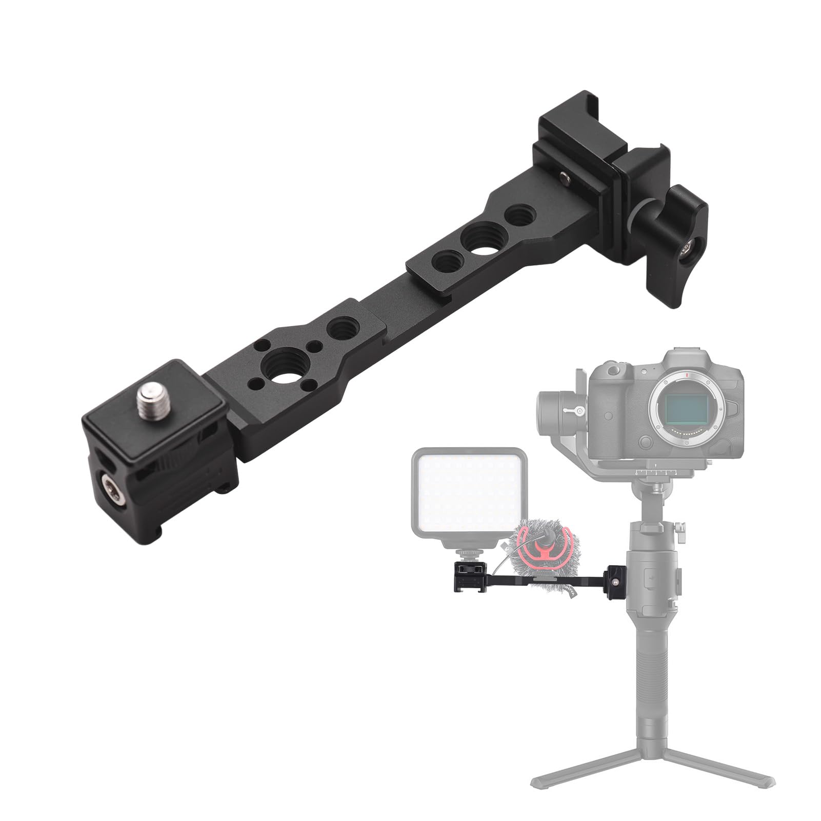 Bortt Camera Bracket Universal Aluminum Alloy Gimbal Extention Bar Bracket Handheld Stabilizer Accessories With Numerous 1/4In & 3/8In Threaded Holes 2 Cold Shoe Mounts & 1/4In Screw Compatible With S