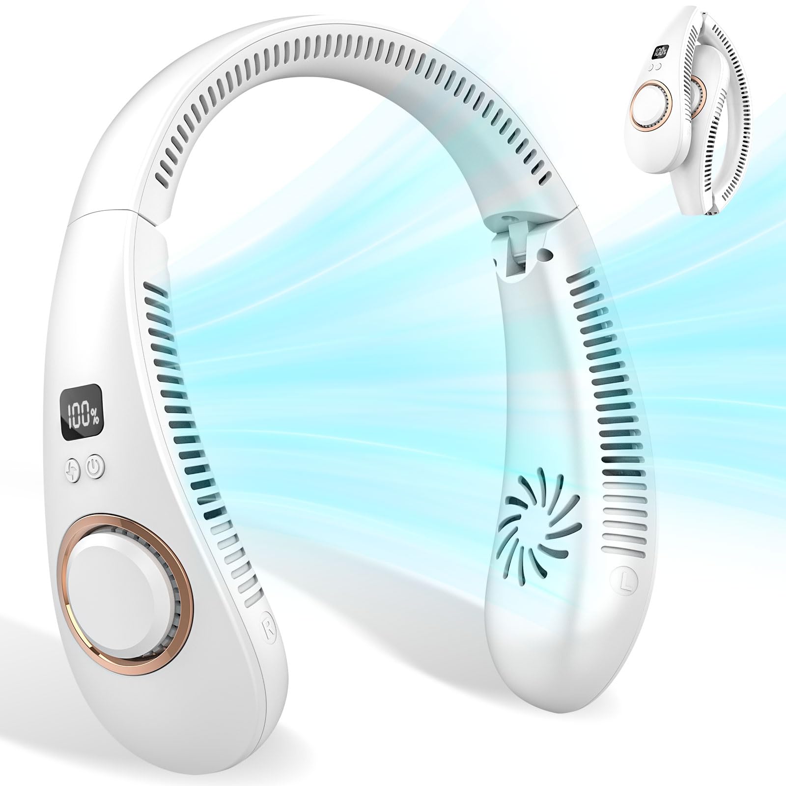 Neck Fans Portable Rechargeable,Bladeless Neck Fan Battery Powered,Foldable Leafless Hands Free Usb - Koospark