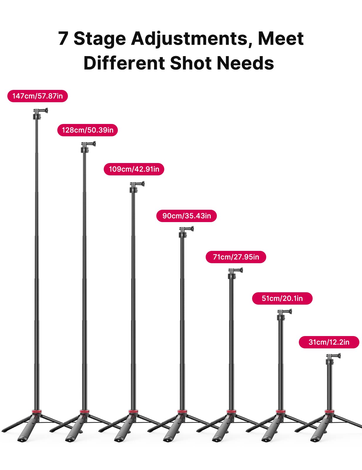 Ulanzi Select 57In Selfie Stick Tripod For Action Cameras - Ulanzi Go Quick Ii Extendable Tripod Stand Magnetic Suction Quick Release Vlog Accessories Handle For Action Cameras