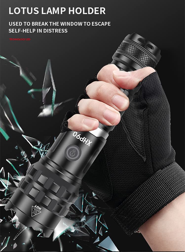 Bestsun 1,000,000 Lumens Led Xhp90 Flashlight, Rechargeable Utility Led Xhp90 Flashlights Powerful Handheld Lamp With 5 Modes Waterproof Zoomable Torch Lamp For Hiking, Fishing, Camping, Emergency