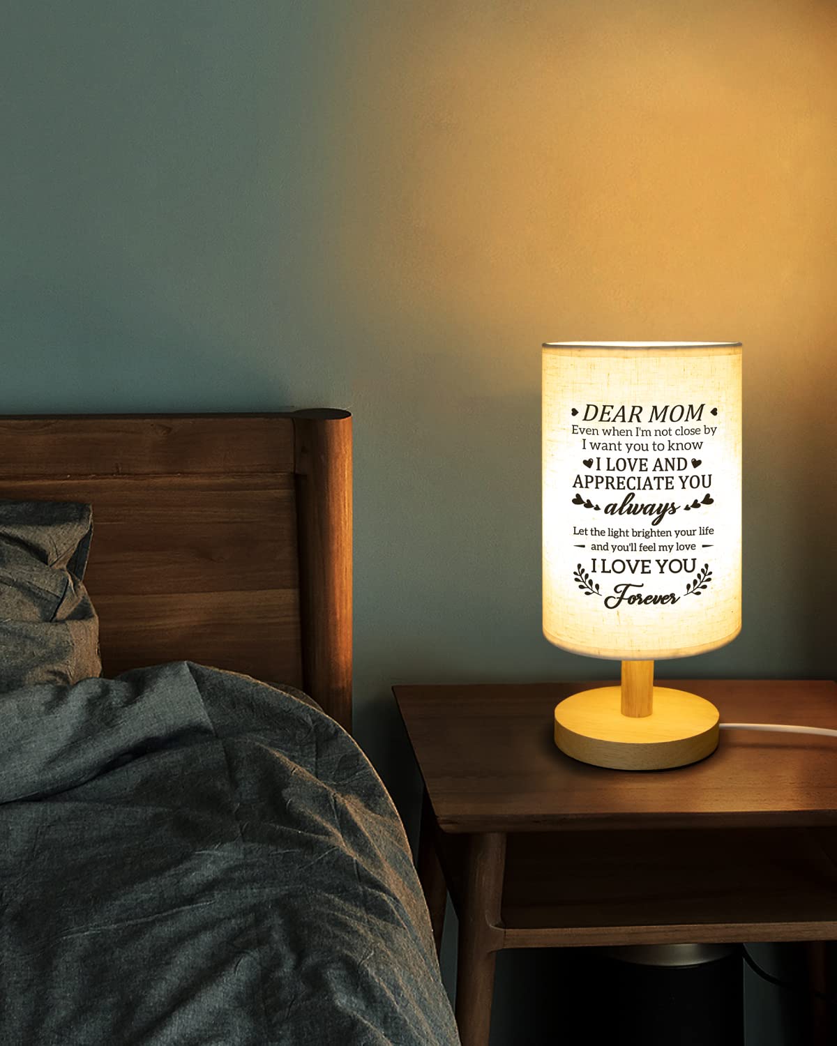 Calibron For Mom From Daughter Son, Mom For Birthday Fabric Lamp, Birthday For Mother Table Lamp With Wooden Stand