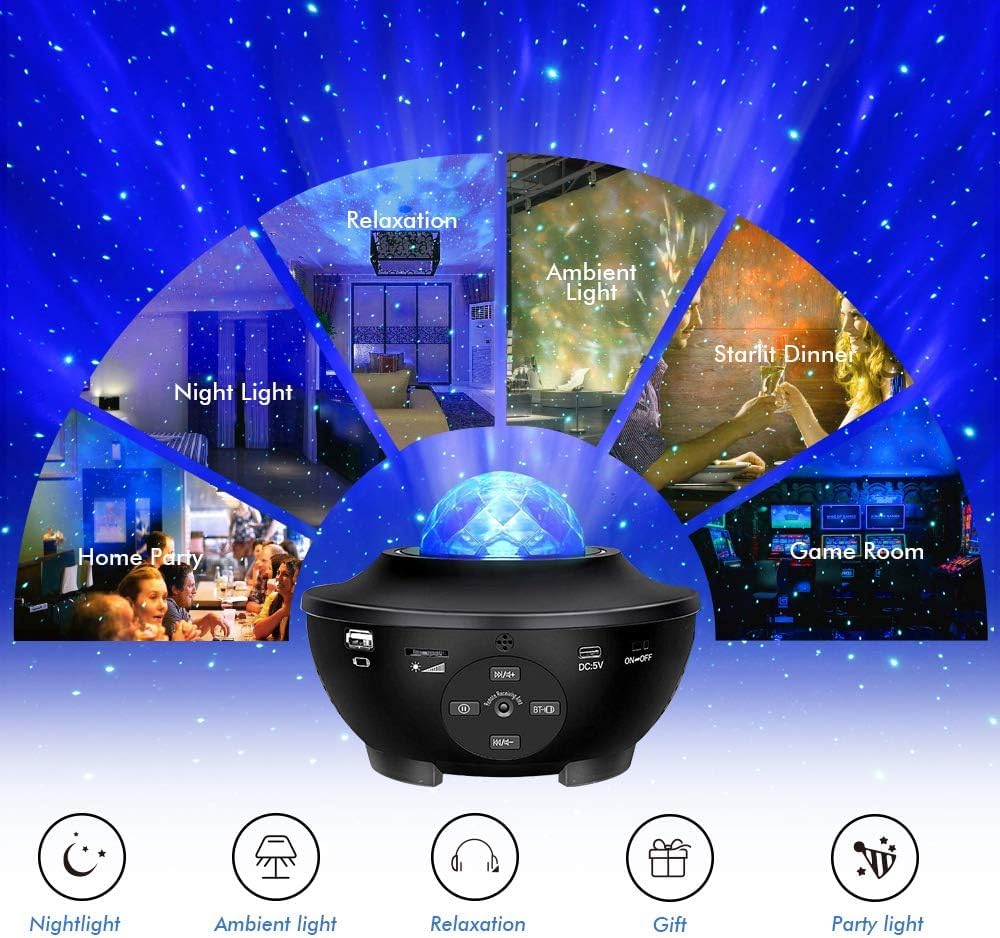Sunbox Star Projector,3 In 1 Galaxy Projector Night Light With Remote Control,15 White Noise,Music Speaker&Timer,Starry Light Projector For Bedroom/Party/Home Decor,Starry Projector For Kids & Adults
