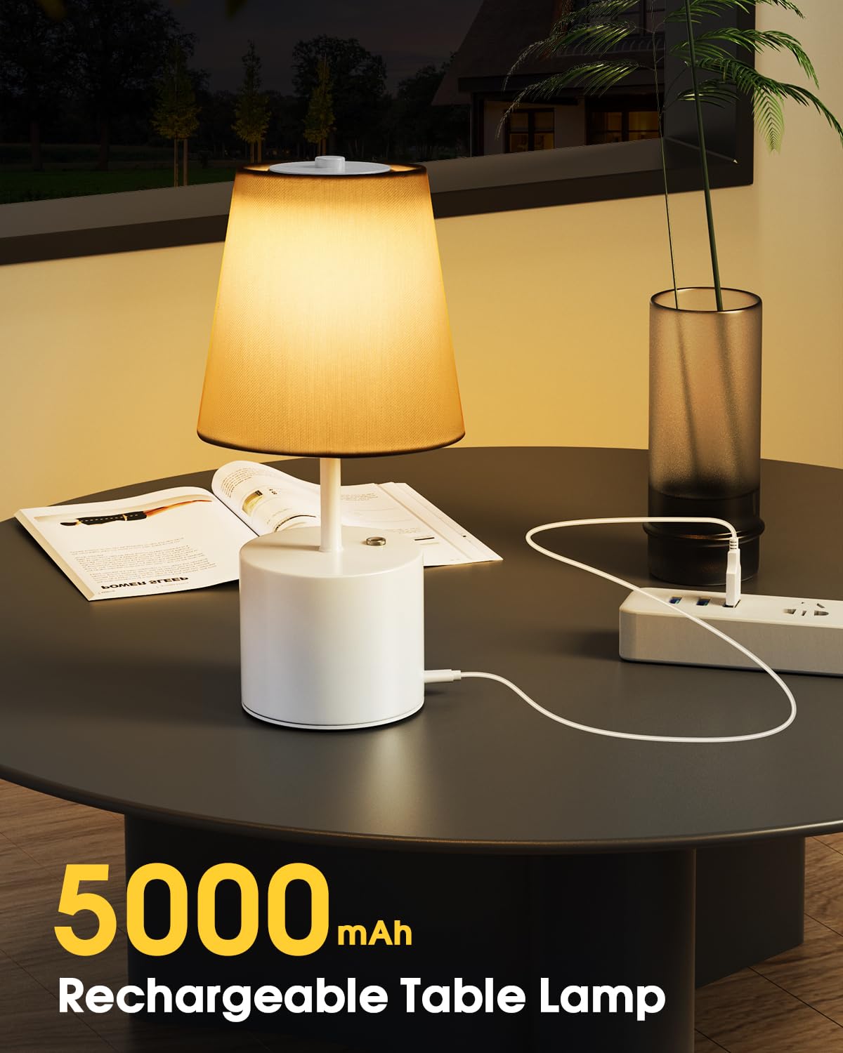 Swinerton Cordless Table Lamp, Rechargeable 5000Mah Battery With 3-Level Dimmer, Portable Led Desk Lamp For Living Room Bedside Bedroom Restaurant Bars Outdoor Party Camping Coffee Shop