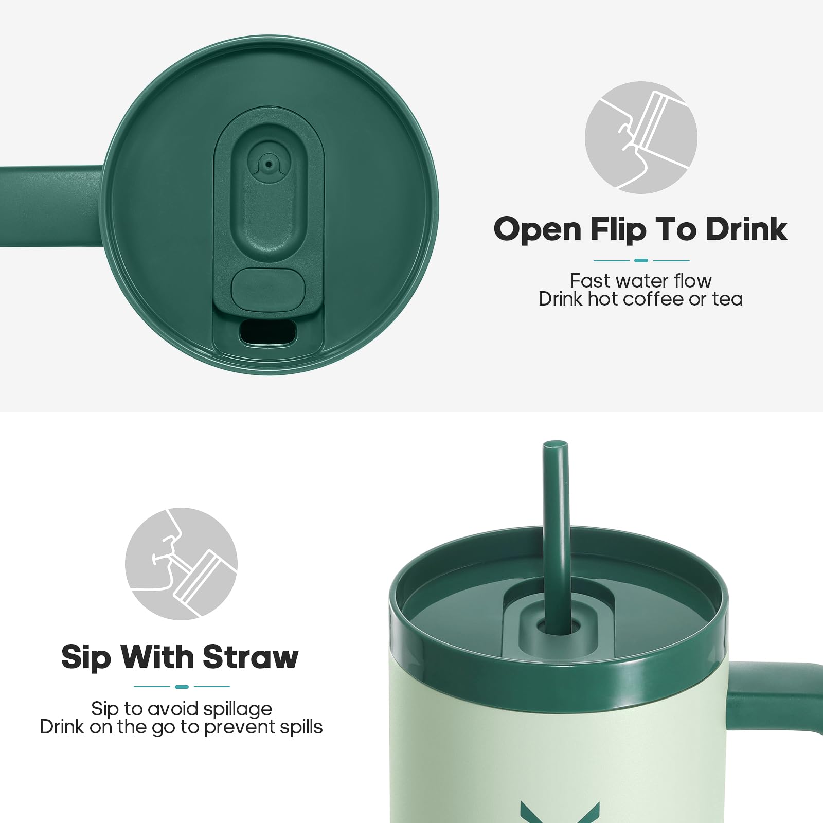 40Oz Tumbler With Handle, 2-In-1 Leak Proof Lid (Straw/Flip), Insulated Water Bottle, Stainless
