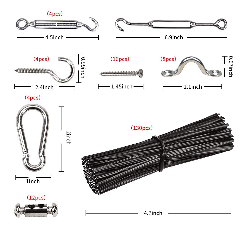 Yql Outdoor String Lights Hanging Kit,Globe String Lights Suspension Kit,164Ft Black Vinyl-Coated 304 Stainless Steel Cable,String Light Guide Wire,Hook & Eye Turnbuckle Wire Rope Tension