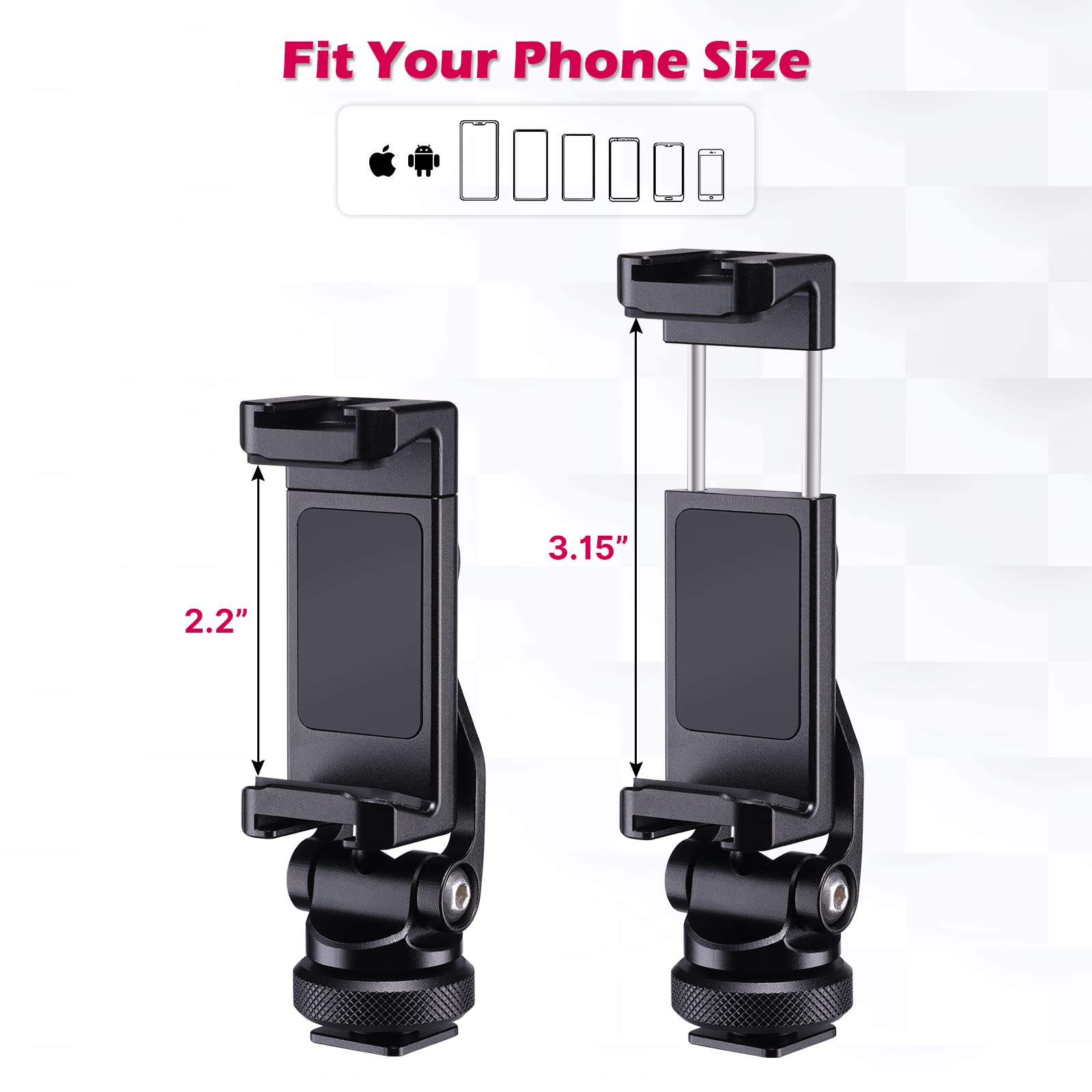 Ulanzi Metal Phone Tripod Mount St-10, Universal 360° Smartphone Adapter With 2 Cold Shoe Mount, Adjustable Cell Phone Clamp Stand Holder, Compatible With Iphone, Samsung Galaxy And All Phones