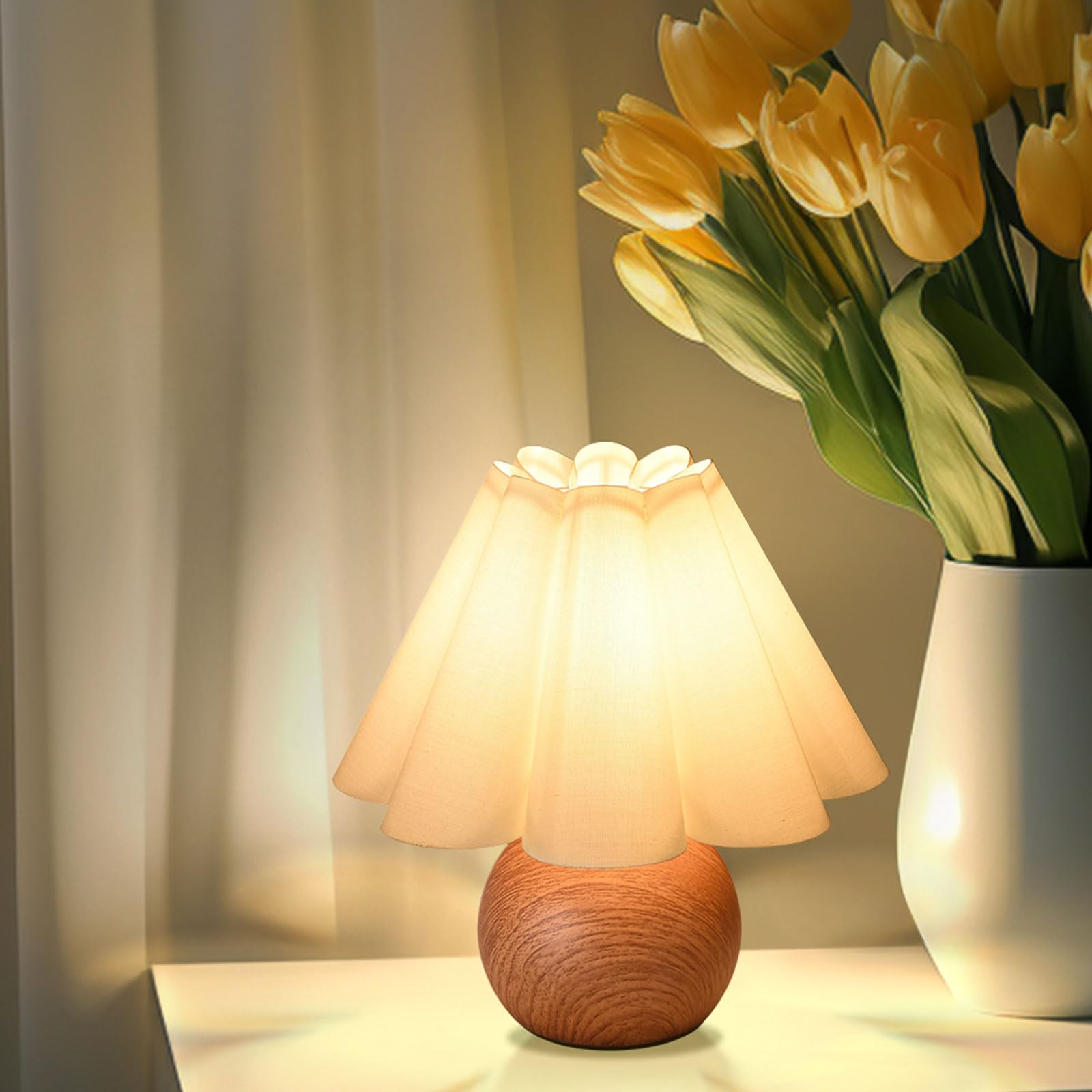 Kunjoulam Cute Small Table Lamp, Modern Bedside Nightstand Lamp With Beige Lampshade, Metal Base For Bedroom Home Office Decor (Without Buld)