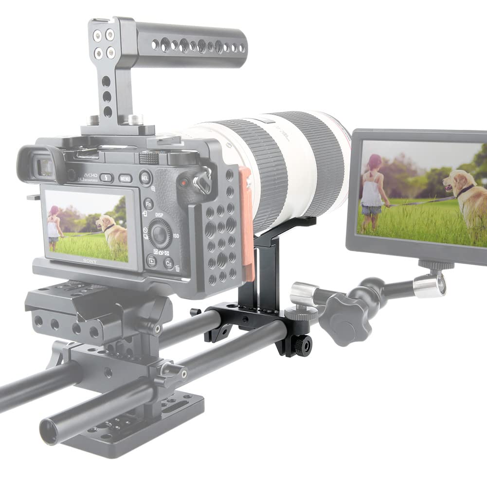 Niceyrig Long Lens Support Bracket Height Adjustable With 15Mm Rod Clamp For Follow Focus Dslr Camera 15Mm Rail Block System