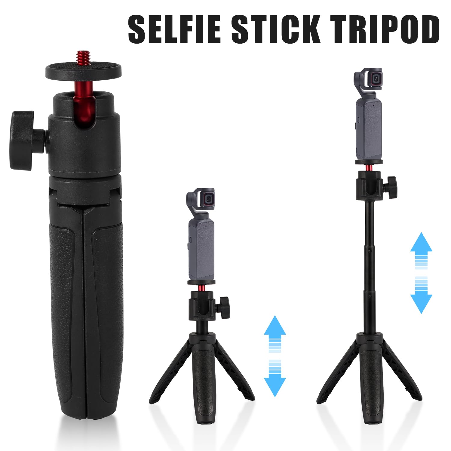 Peutier Dji Osmo Pocket 3 & 2 Selfie Stick Tripod Kit - Black, Portable, Retractable, Tabletop Mount