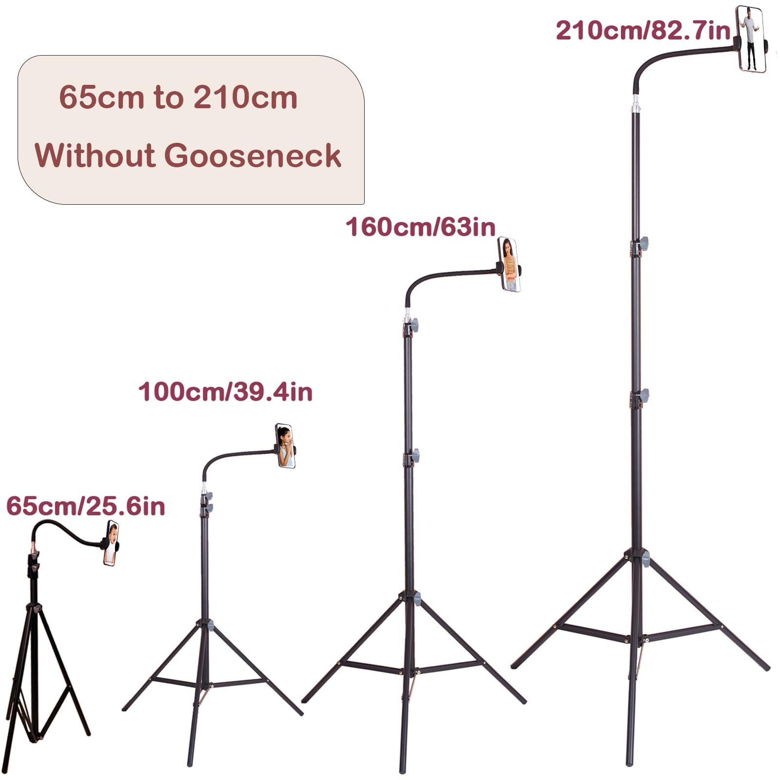 Haitent Phone Floor Tripod Stand,7.2 Feet Retractable Adjustable Gooseneck Cell Phone Tall Tripod Stand For Iphone 12 Pro Max,Iphone 11 Pro Max,Iphone Xs Max, With Smart Phone Holder Clamp
