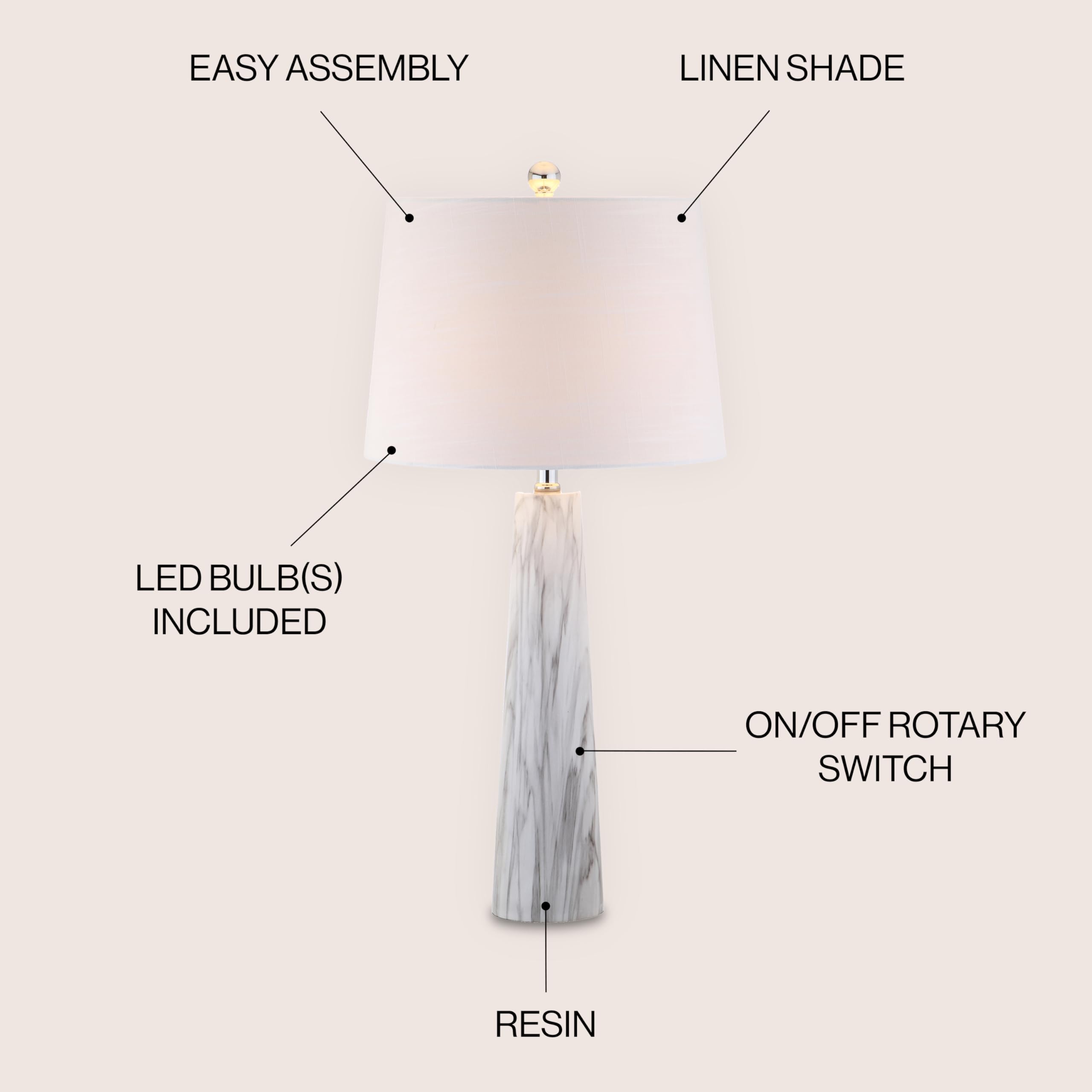 Jonathan Y Jyl1002A Bradley 29" Resin Led Table Lamp Modern Contemporary Glam Bedside Desk Nightstand Lamp For Bedroom Living Room Office College Bookcase Led Bulb Included, White/Black