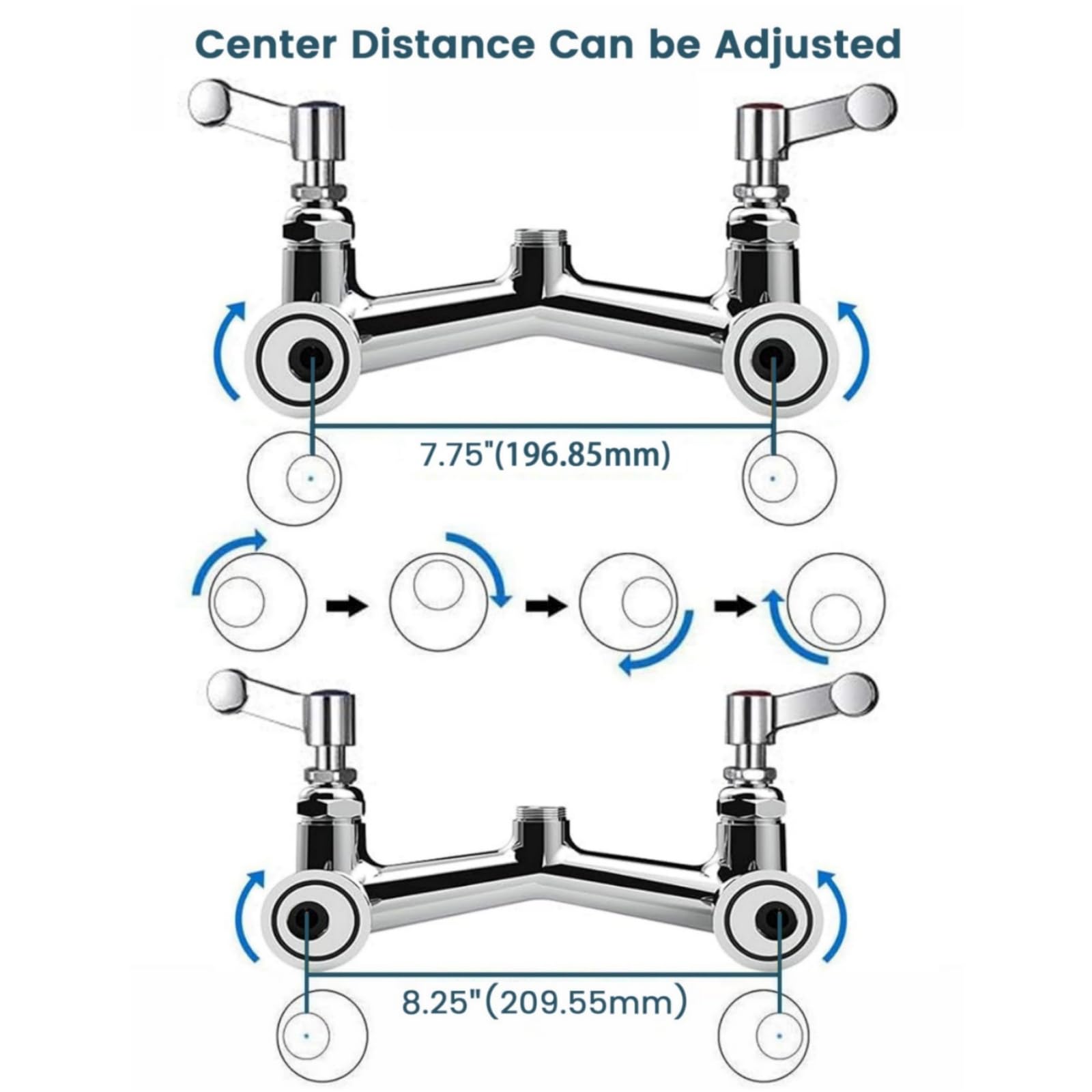 Jzbrain Wall Mount Faucet Heavy Duty Commercial Faucet 8 Inch Center With 12" Swing Spout 2.2 Gpm High Pressure Wall Mounted Kitchen Sink Faucet Brass Constructed & Chrome Polished