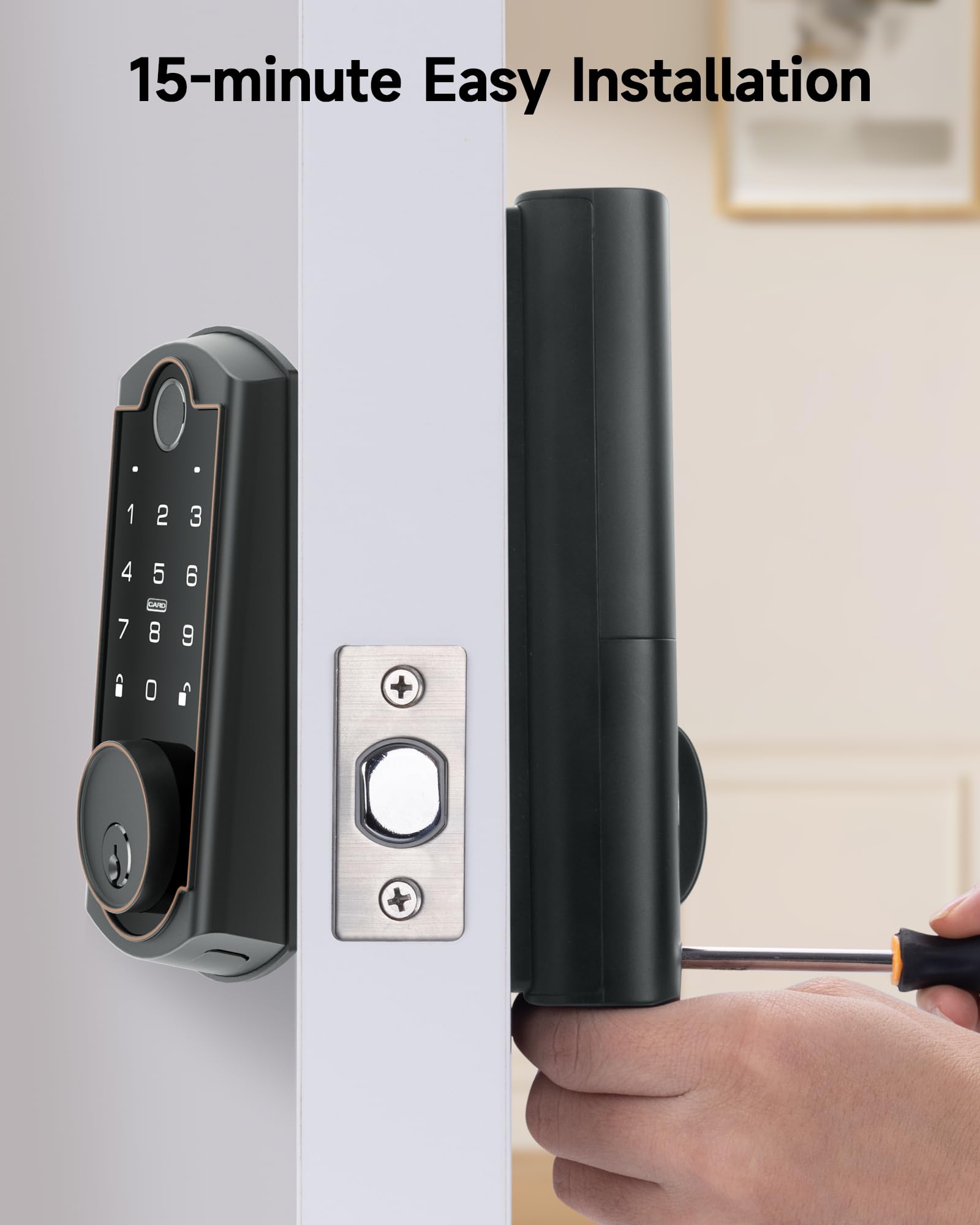 Sohoteco Smart Lock With Wifi Deadbolt, Fingerprint Keyless Entry Door Lock, Smart Locks For Front Door, Built-In Wifi And App Control, Auto Lock, Electronic Touchscreen Keypad, Easy Install, Matte Black