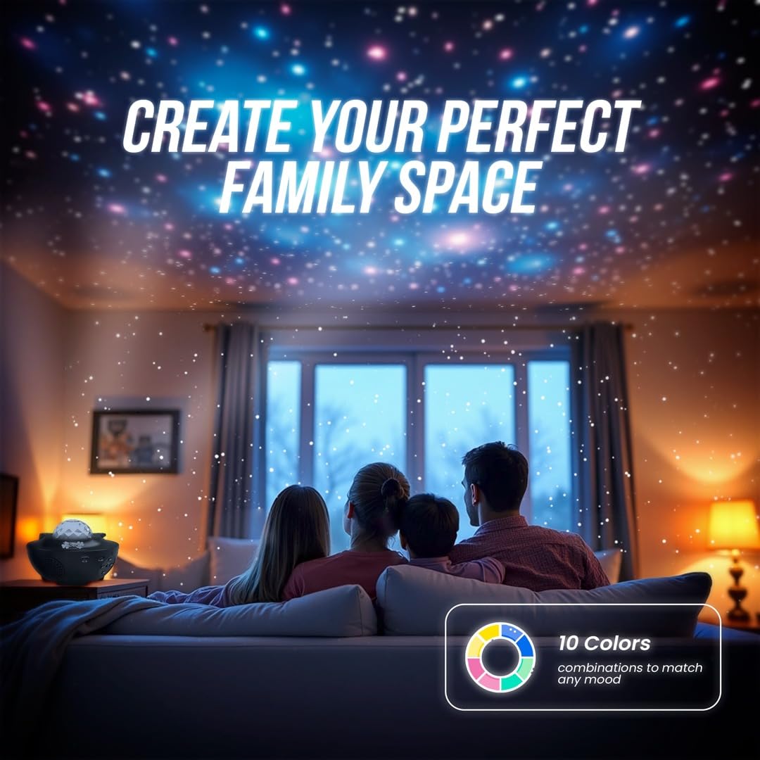 Mcnick & Company Led Star Projector Night Light With Ocean Wave & Starlight Effects– Premium Planetarium Projector With Built-In Speaker, Usb Port & Sound-Activated Mode – Galaxy Light For Relaxation & Kids Room