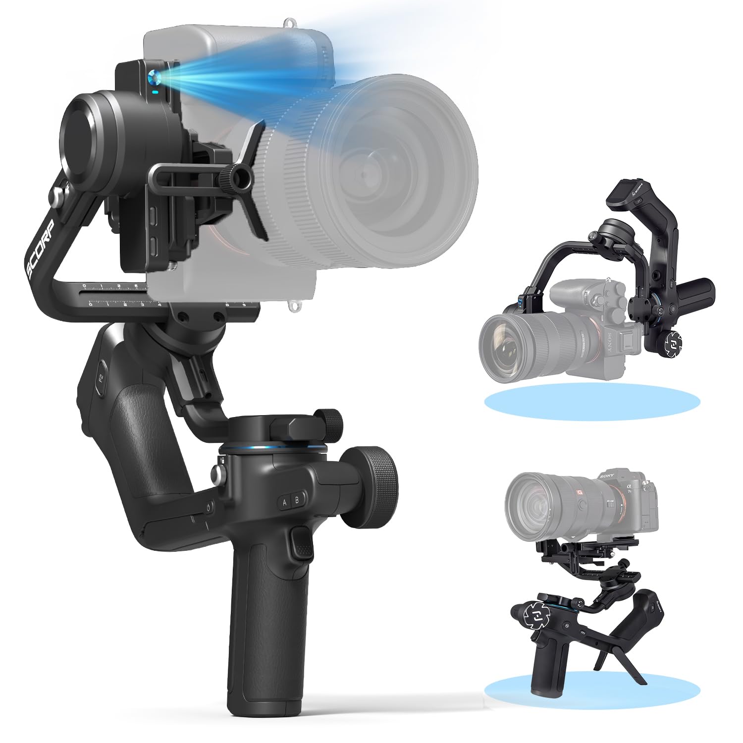 Feiyutech Official Scorp 2 Gimbal Stabilizer For Camera,3-Axis Gimbal Stabilizer For Canon/Sony/Panasonic/Nikon/Fujifilm,5.51Lb Payload,Built-In Ai Tracking Module,Bluetooth/Cable Control, Std Kit