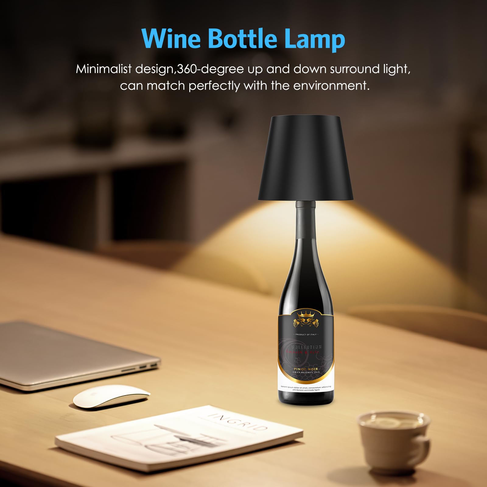 Amir Wireless Bottle Lamp, 3 Color Temperature, Stepless Dimming, Rechargeable Wine Bottle Lights, Detachable Led Bottle Lamp, Table Lamps For Terrace Garden Restaurant Bar