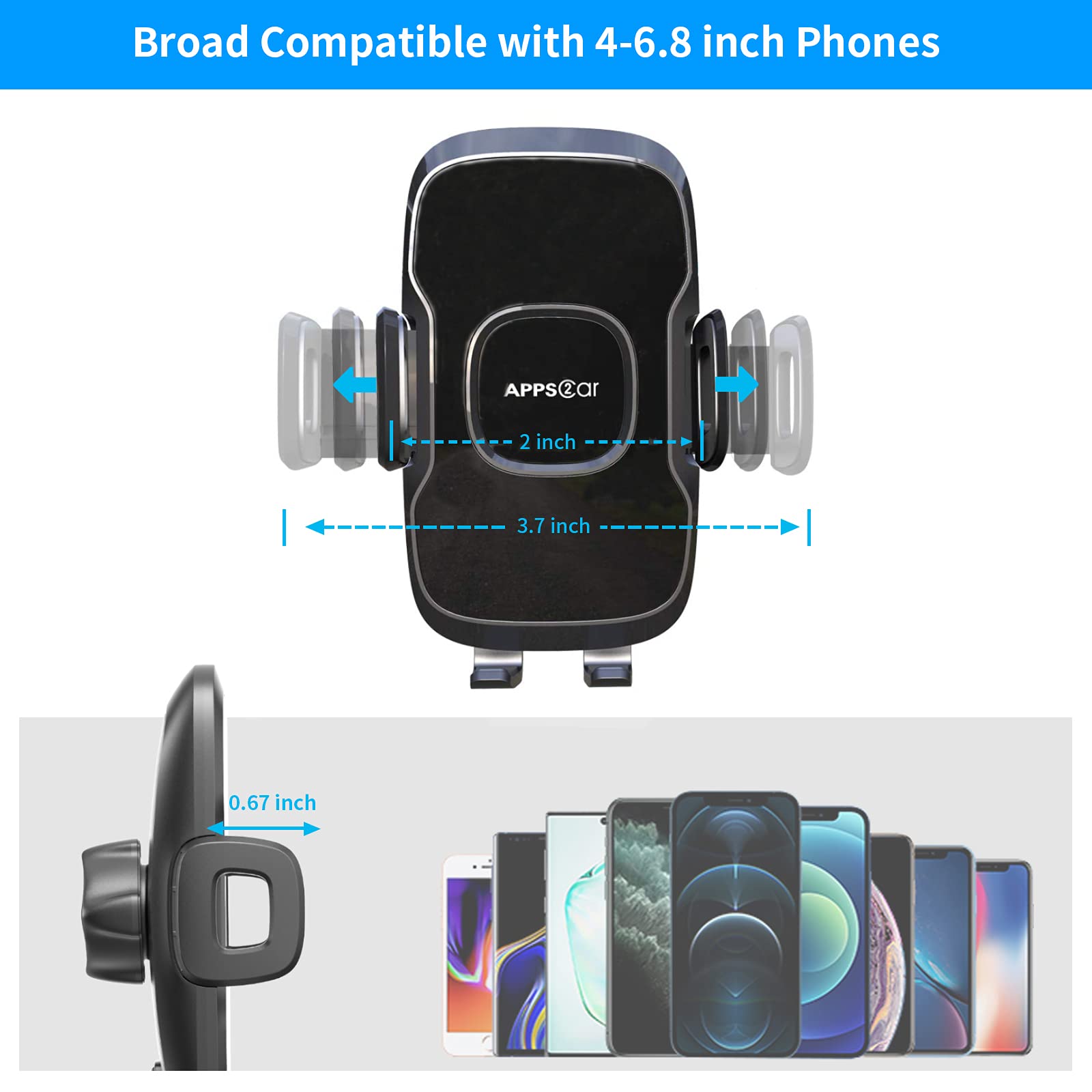 Apps2Car 13'' Gooseneck Car Phone Holder,Heavy Duty Phone Holder For Truck, [Flexibile Long Arm] [Anti Shake Stabilizer]Windshield Car Phone Mount Suction Cup,Fit For Iphone, Samsung &Other Cellphone