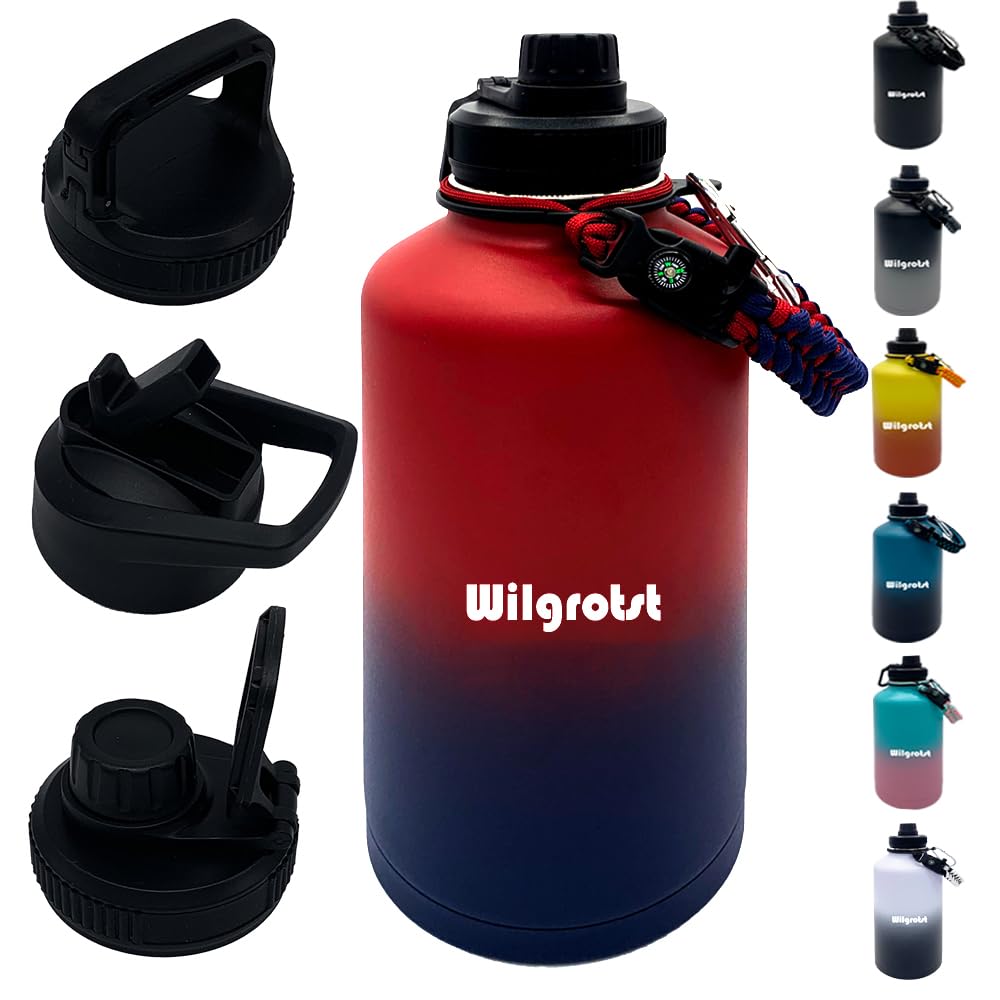 Wilgostst 64 Oz Insulated Water Bottles, Big Sports Flask With Straw, Double Walled Stainless Steel