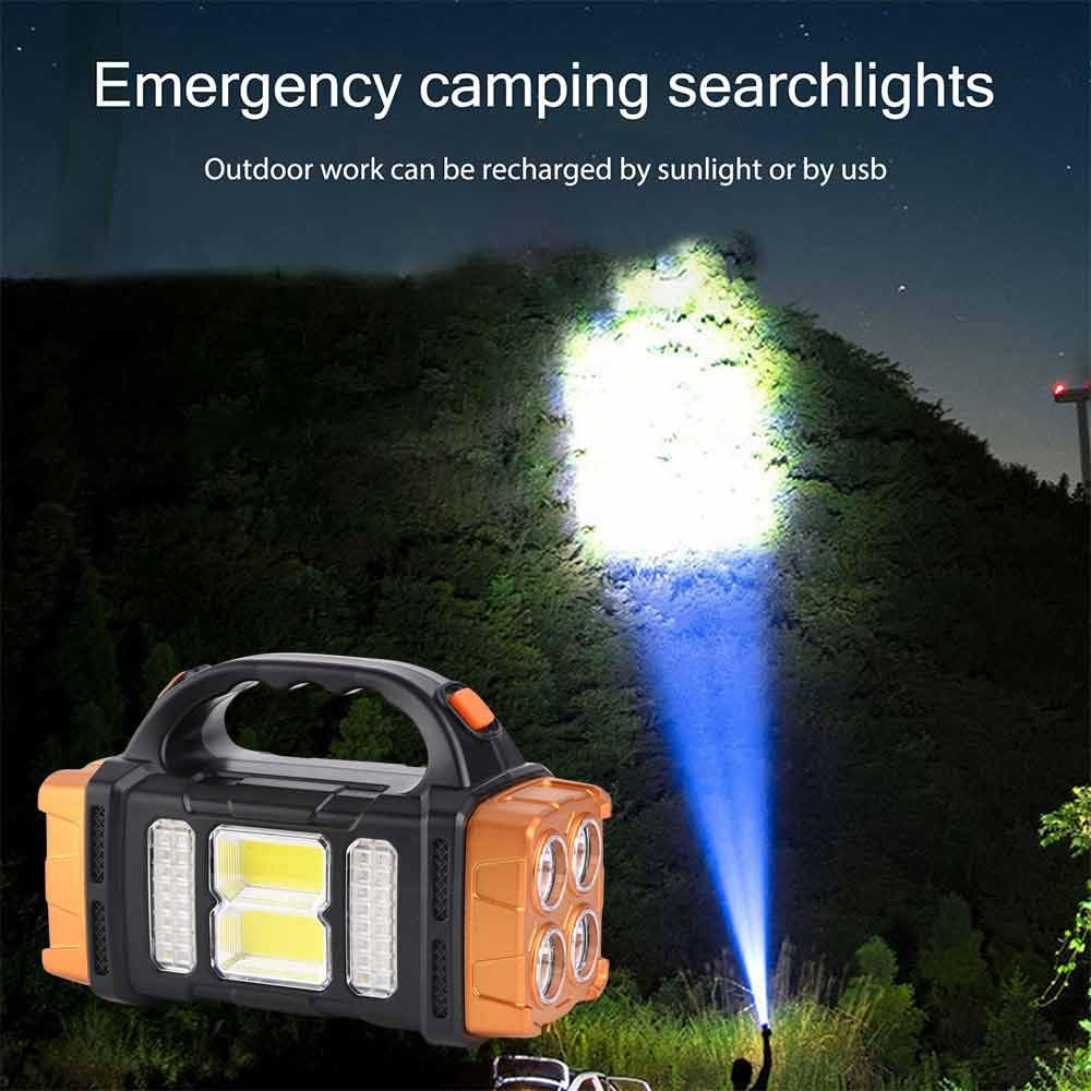 Sallbris Premium High Lumens Led Work Light – Multipurpose Flashlight With Searchlight And Lantern Features - Rechargeable Outdoor Waterproof Solar Flashlight - Portable & Lightweight
