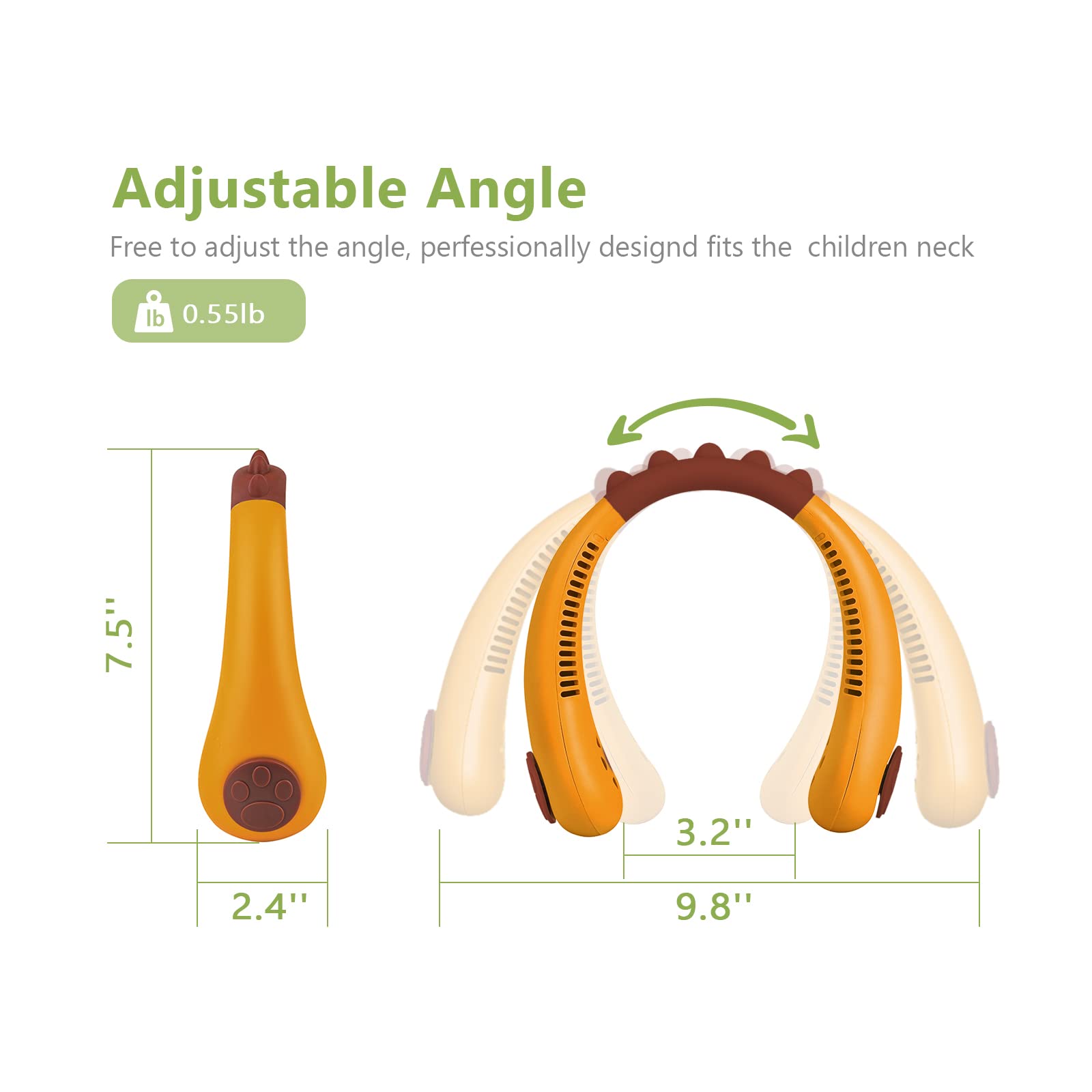 Portable Neck Fan For Kids, Rechargeable, Personal Cooling Mini Fan, Wearable Bladeless Fan, 3 Speed
