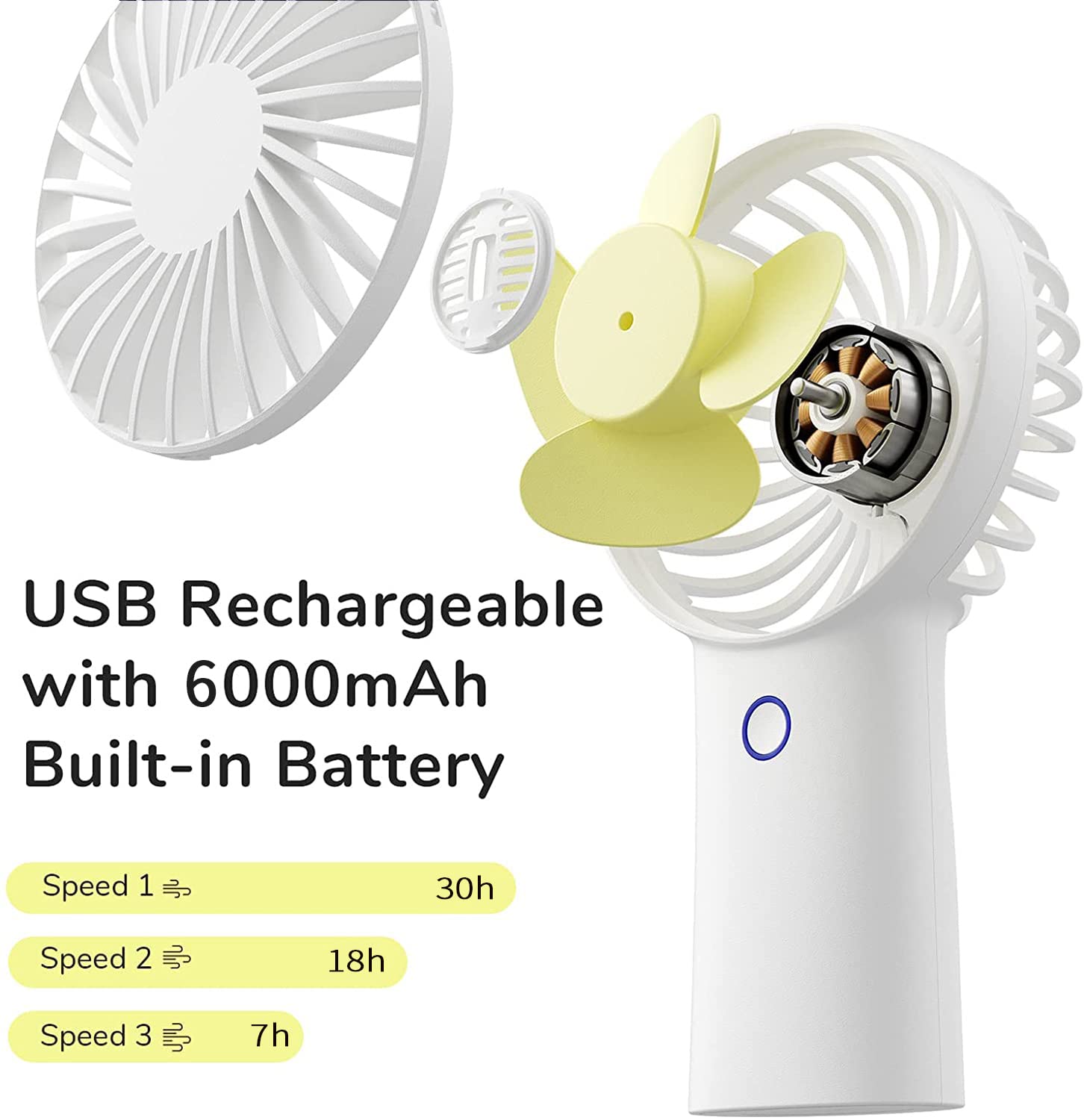 Jisulife Handheld Fan With 30 Hours Of Cooling, 6000Mah Battery, Usb Rechargeable Portable Fan