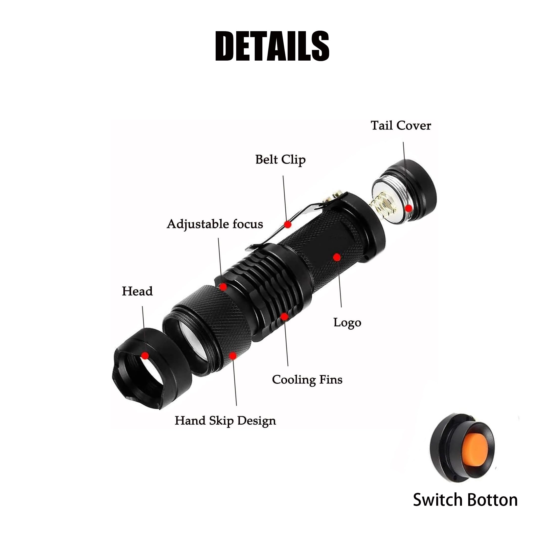 Zyunmall Red Light Flashlight, Single Mode Mini Led Flashlight For Astronomy, Aviation, Outdoor Activities, Night Observation