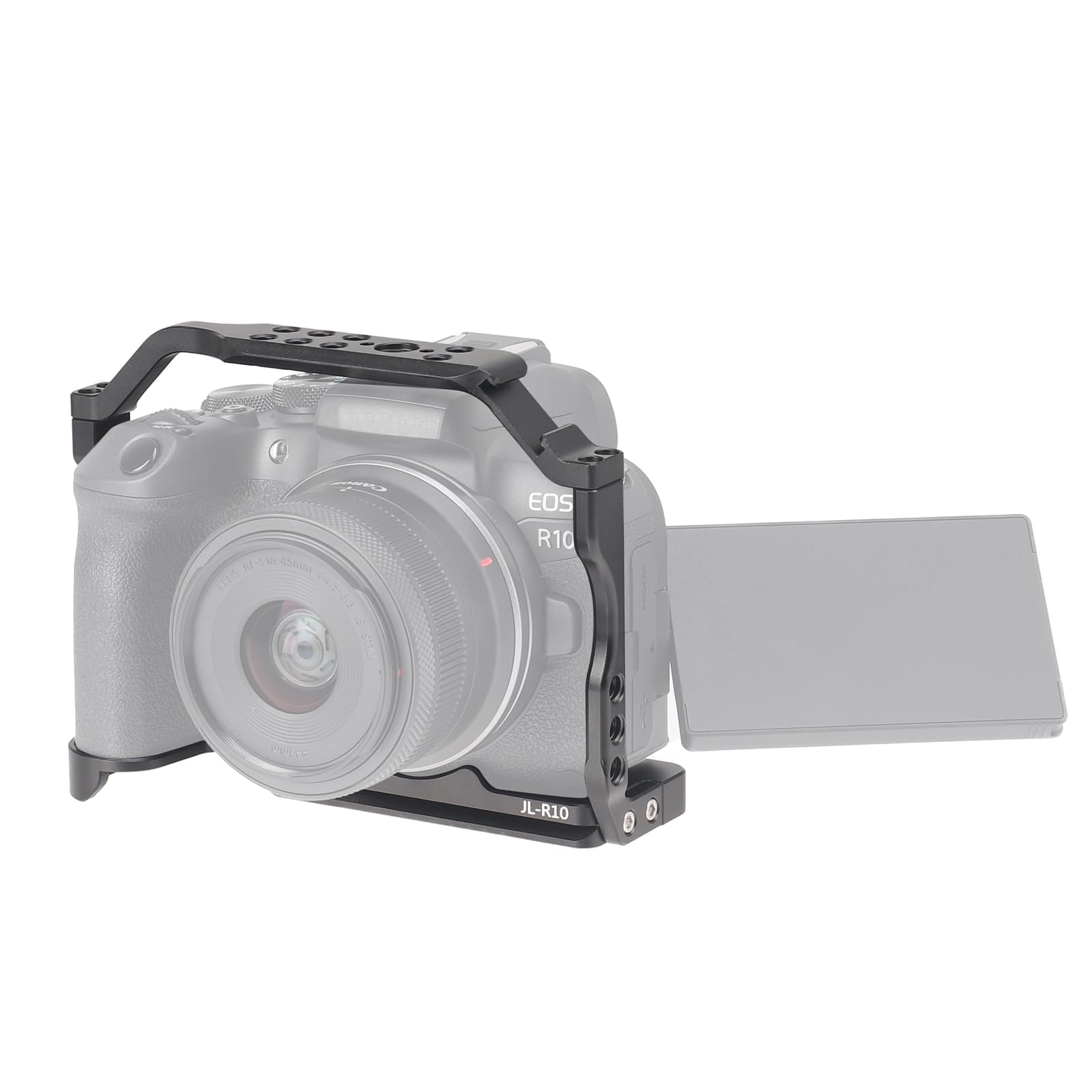 Focusfoto Camera Cage With Top Handle Grip Kit For Canon Eos R10 Mirrorless Camera, Aluminium Video Rig With Nato Rail, Cold Shoe, 1/4" & 3/8" Screw Mouting, Quick Release Plate For Arca Swiss Tripod