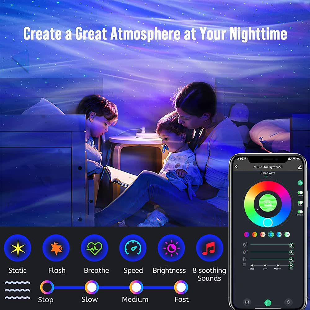 Syslux Star Galaxy Projector - Night Light With Music Speaker, White Noise, Alexa Compatible For Kids, Adults, Gaming Room, Home Theater Decorations
