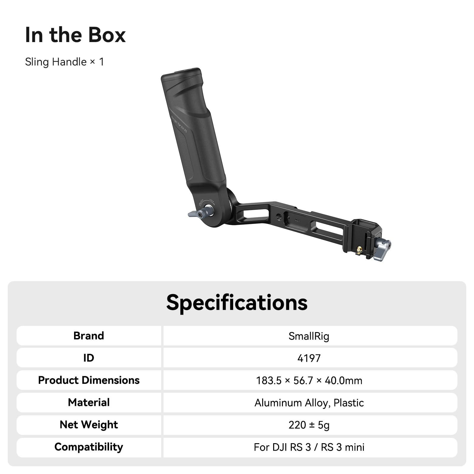 Smallrig Plastic Lightweight Adjustable Handle Sling Handgrip Only For Dji Rs 4 Mini/Rs 3 Mini Gimbal Handheld Stabilizer, With Nato Clamp And Cold Shoe Mount
