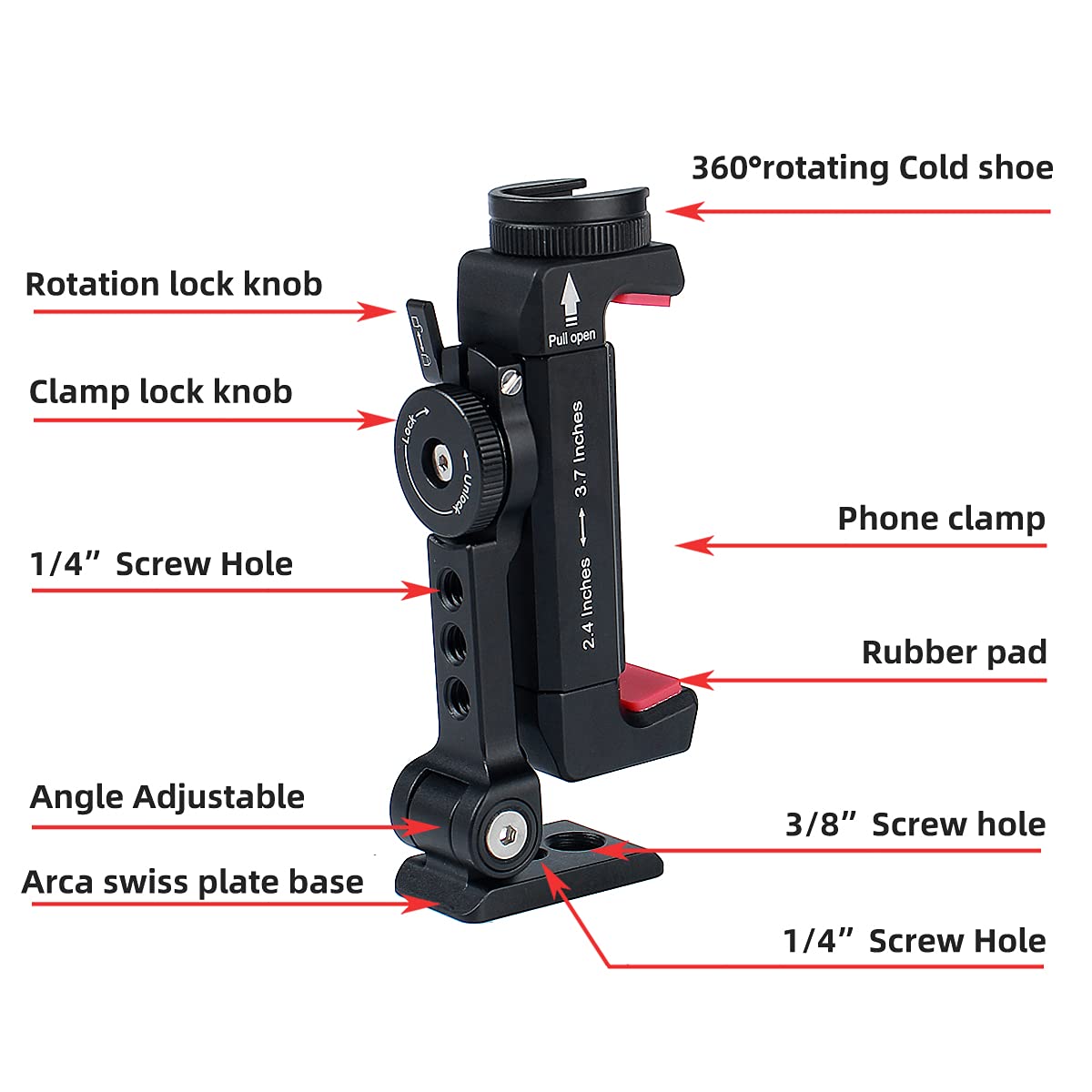 Arnarkok Metal Phone Tripod Mount W Rotatable Cold Shoe,Compatible With Iphone Tripod Adapter, Cell Phone Mount Holder,Hot Video Vlogging Rig