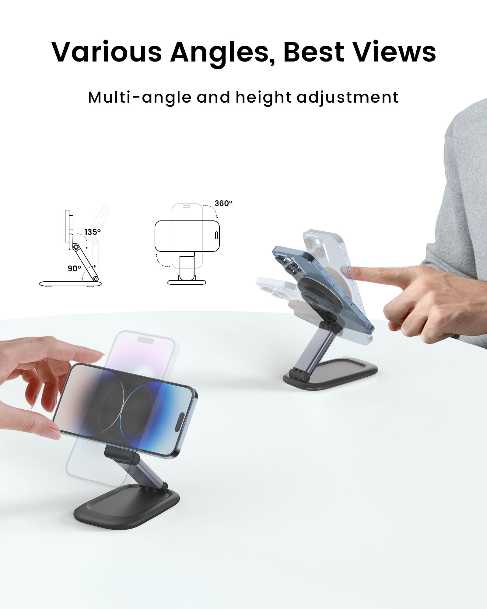 Sodi Continuity Camera Mount For Macbook&Iphone，Mag-Safe Webcam Mount Stand For Desk, Adjustable & Foldable Magnetic Phone Stand Compatible With Os Ventura, Iphone 16/15/14/13/12 Series Facetime