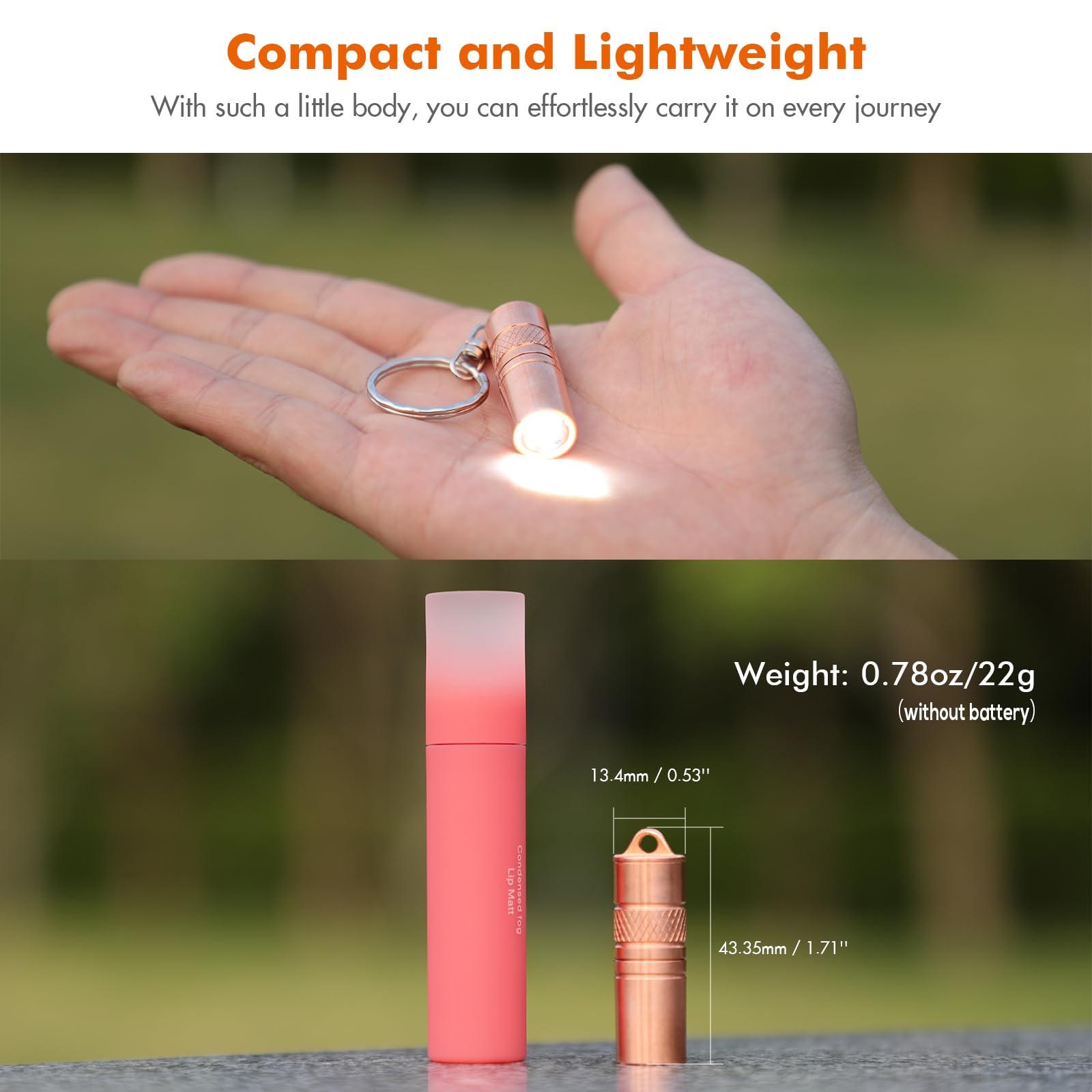 Brinyte M18 Copper Mini Keychain Flashlight Micro-Usb Rechargeable Key Chain Light 110 Lumen Tiny Pocket Flashlight Slim Mini Edc Light For Everyday Carry Camping Dog Walking Emergency