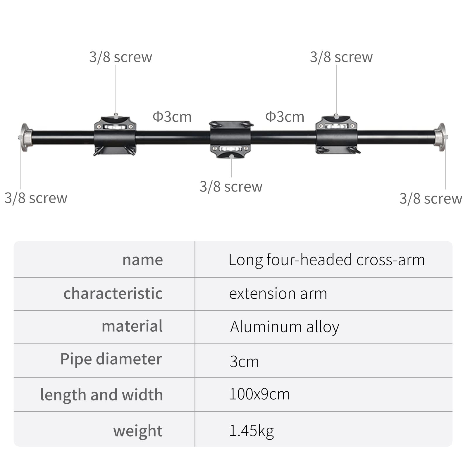 Soonpho Horizontal Tripod Arm 40Inches/100Cm,3/8 Screw Support Tripod Extension Bar For Camera,Professional Photography Studio,Outdoor Macro Overhead Photography