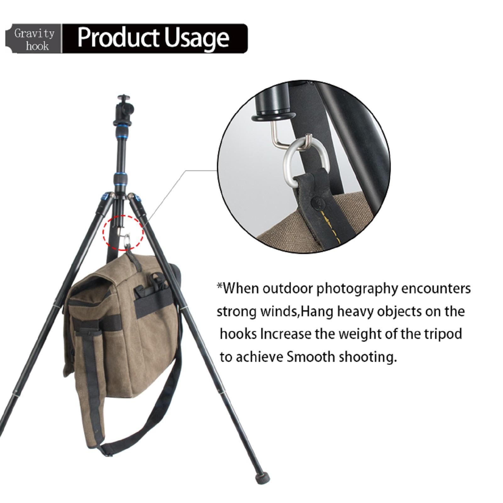 Teckeen Metal Body Tripod Gravity Hook, 3/8 Threaded Dslr/Slr Camera Tripod Gravity Hook For Tripod Dslr Cameras