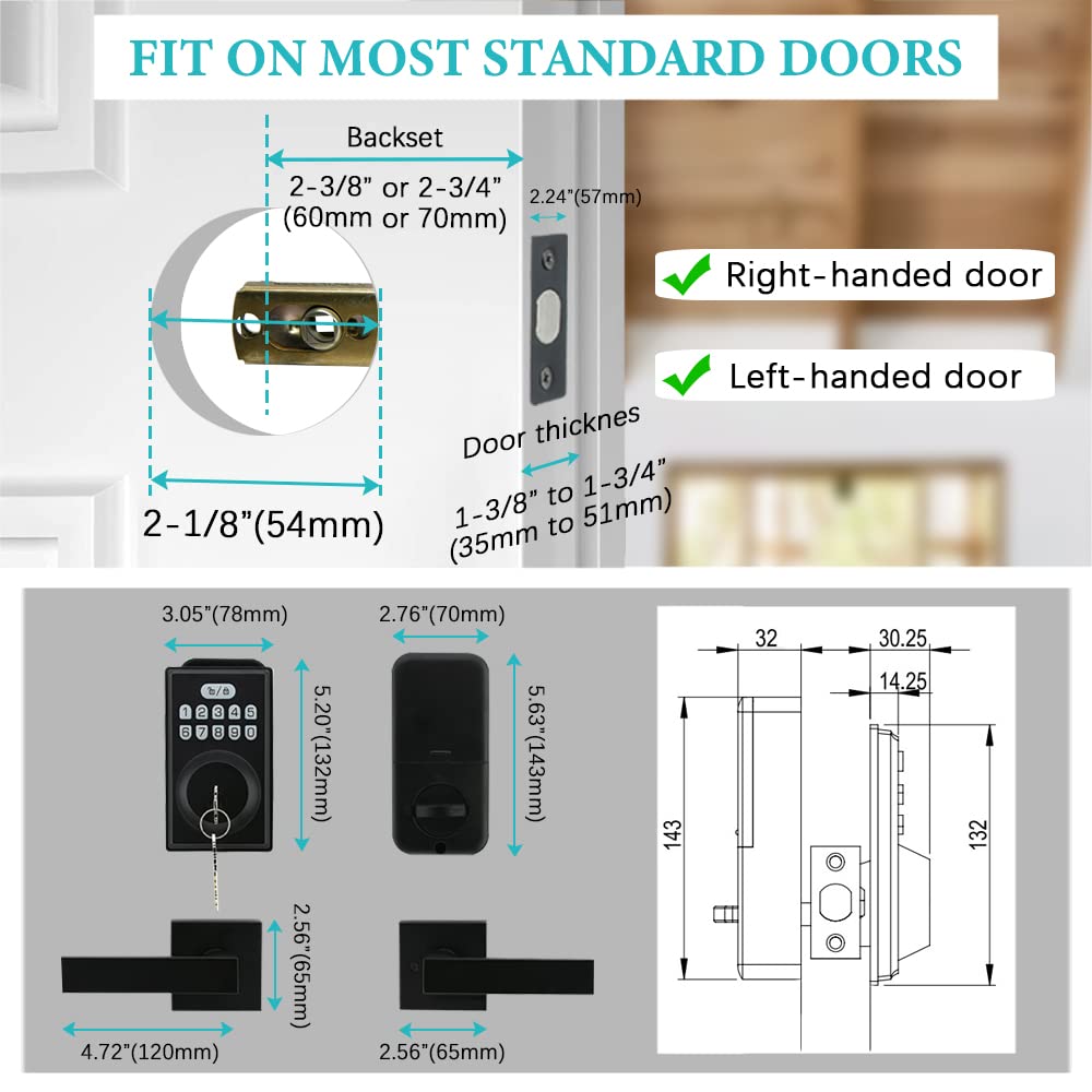 Suntai Keyless Entry Door Lock With 2 Handles, Electronic Keypad Deadbolt Front Door Lock Set, Auto-Locking, Anti-Peeping Password, Easy Installation, Matte Black