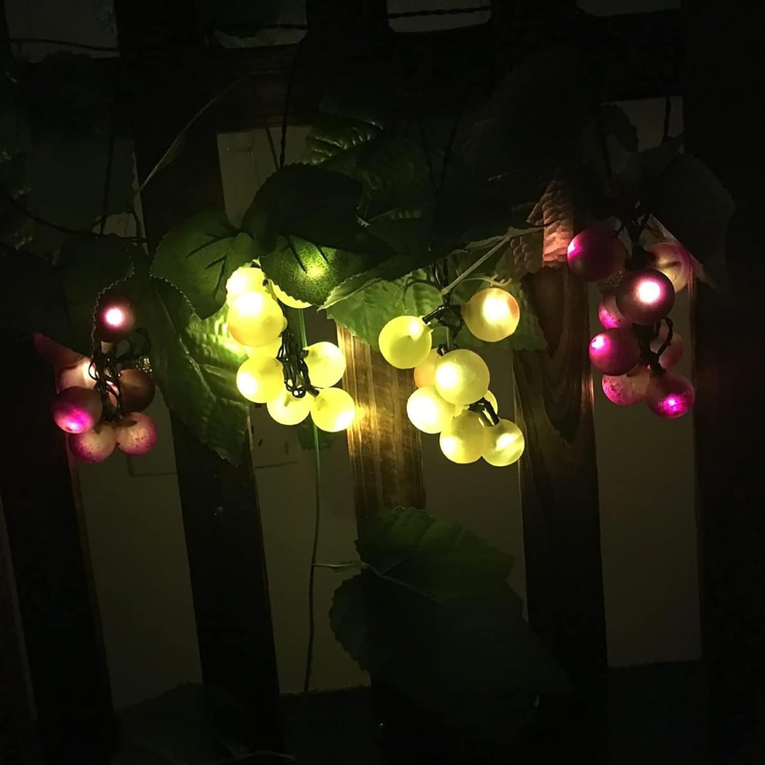 Amzstar Solar Grape String Light Outdoor Waterproof 80Led Grape Vine Hanging Lighting Simulation Fruit Decoration Small Tavern Garden Sunshade Umbrella Wedding Party Light (Purple+Green)
